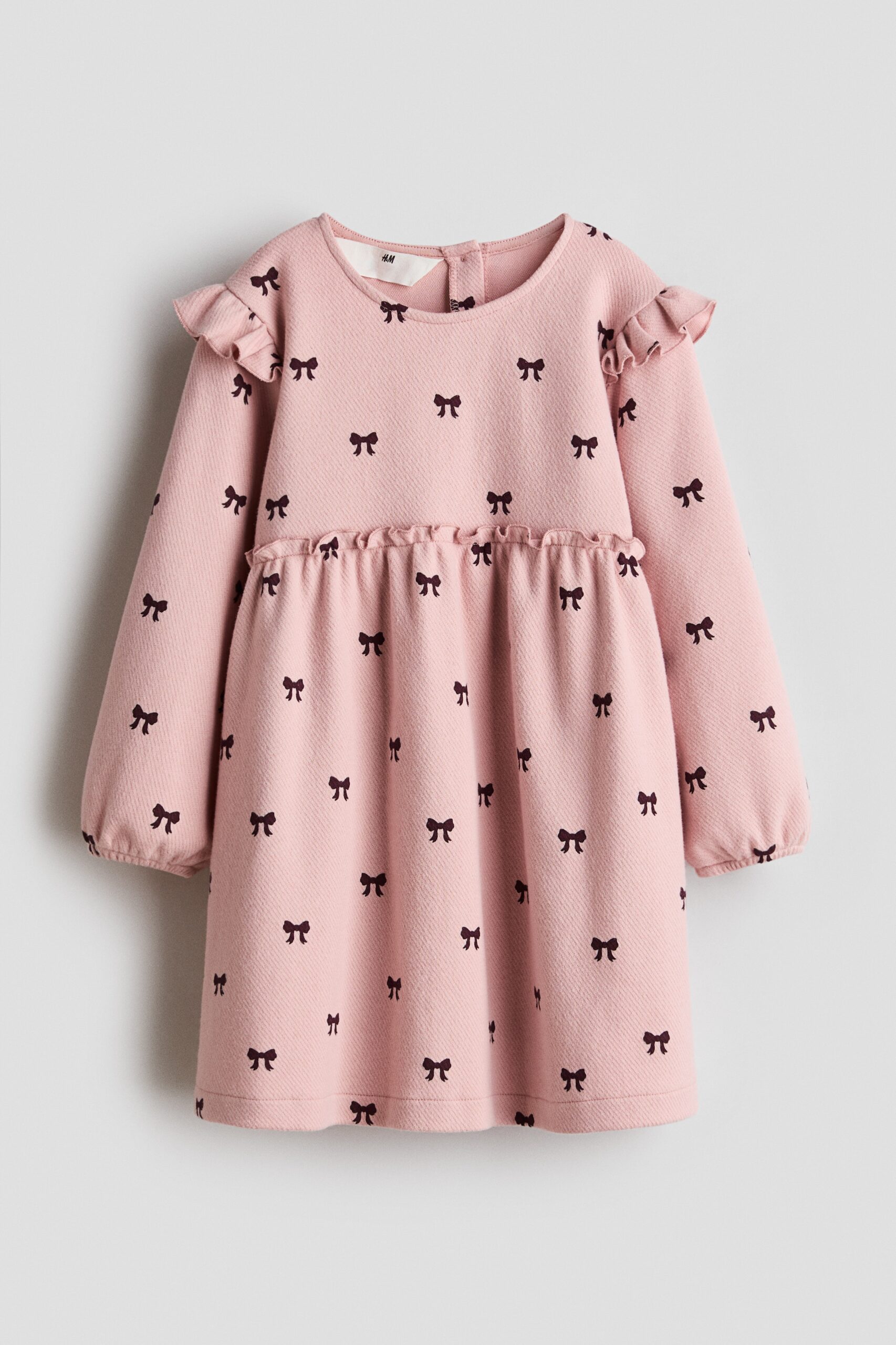 H & M - Katoenen jurk met volantrandjes - Roze/Strikken