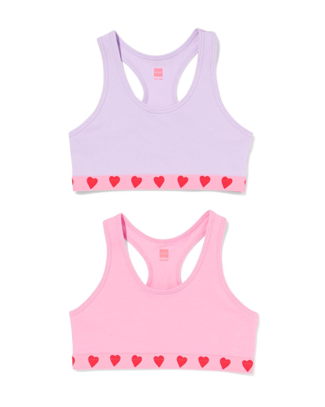 HEMA HEMA Kinder Crop Tops Hartjes - 2 Stuks Roze (roze)