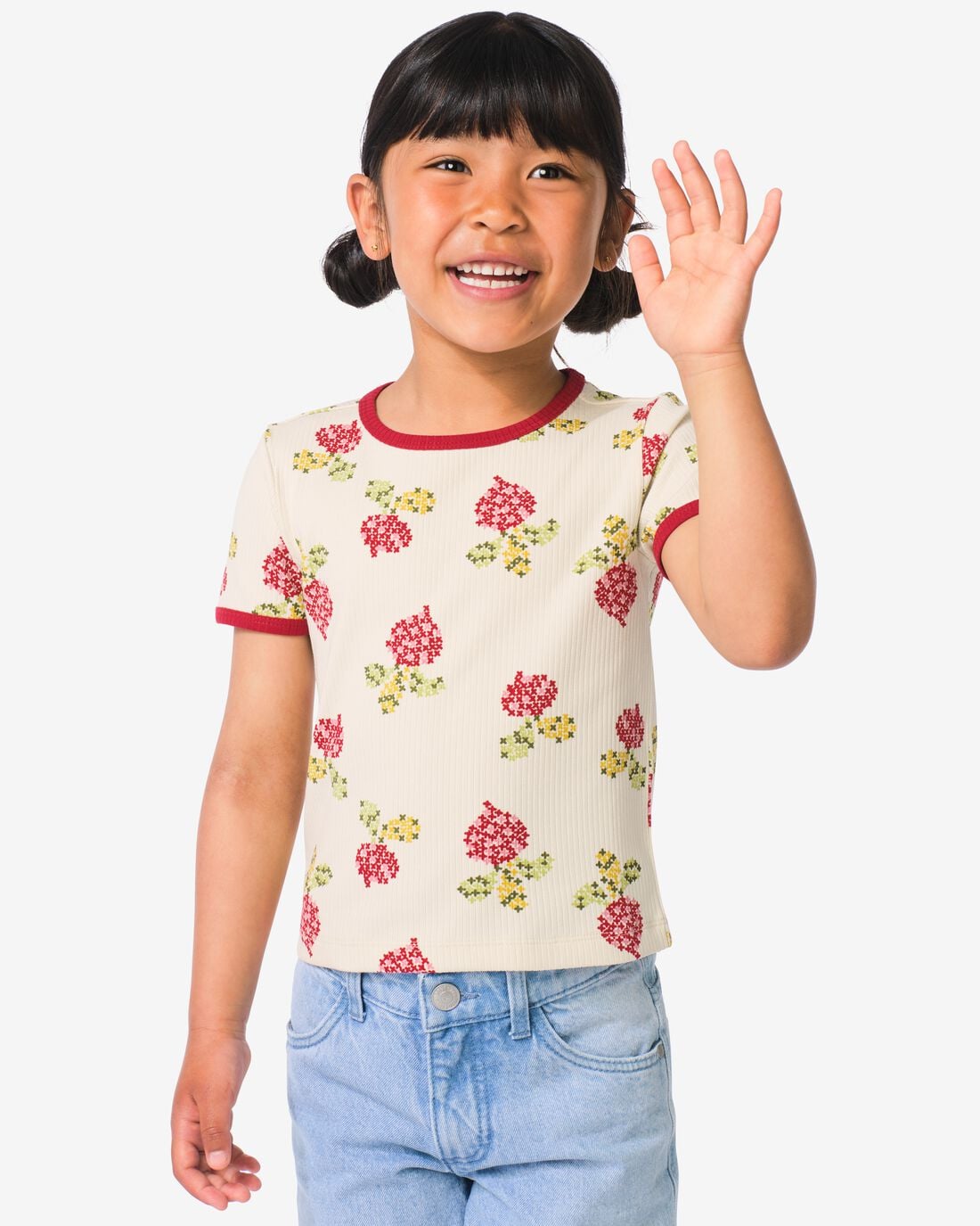 HEMA-HEMA-Kinder-T-shirt-Bloemen-Ecru-ecru
