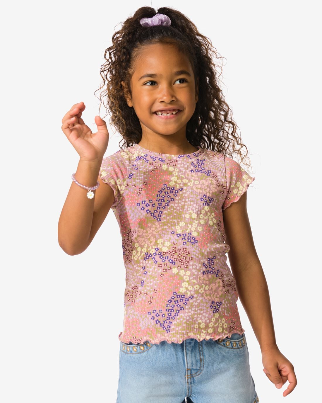 HEMA HEMA Kinder T-shirt Jersey Bloemen Oudroze (oudroze)