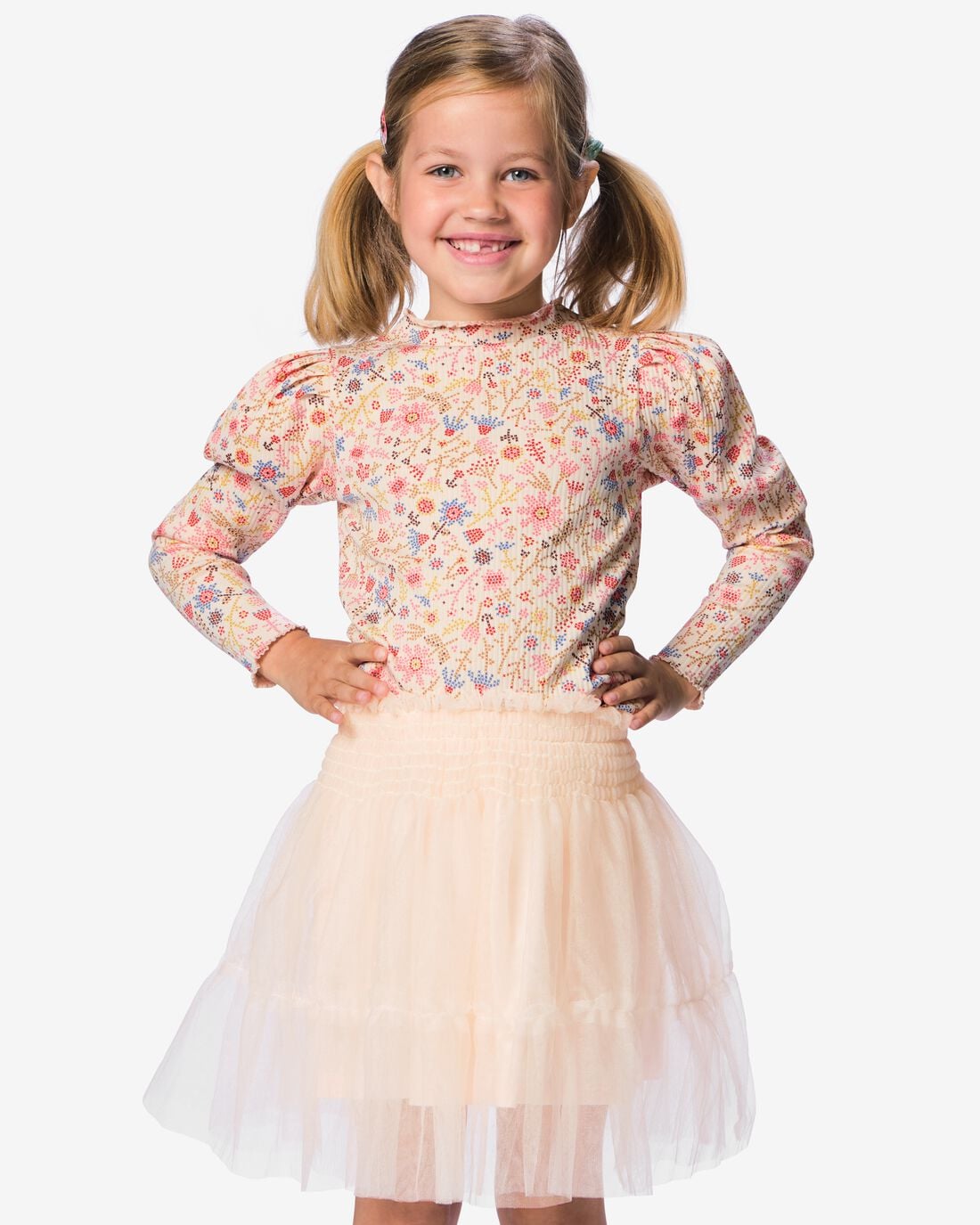HEMA-HEMA-Kinder-T-shirt-Rib-Bloemen-Roze-roze