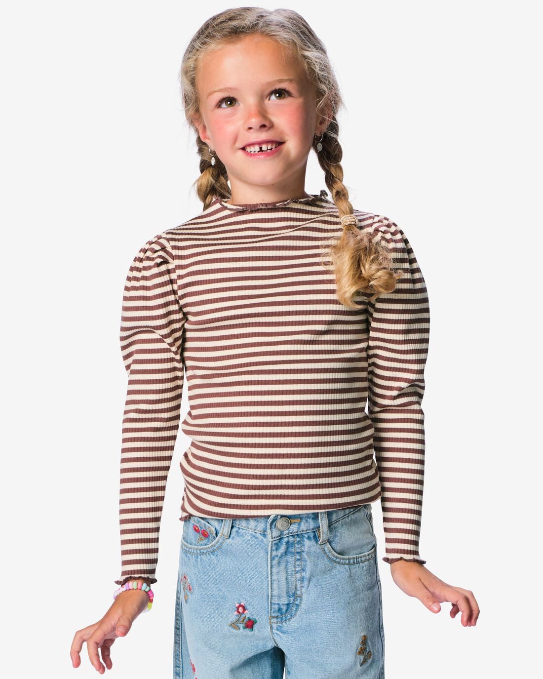 HEMA-HEMA-Kinder-T-shirt-Rib-Strepen-Bruin-bruin