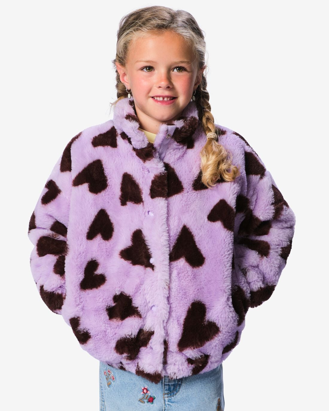 HEMA-HEMA-Kinderjas-Imitatiebont-Hartjes-Lila-lila