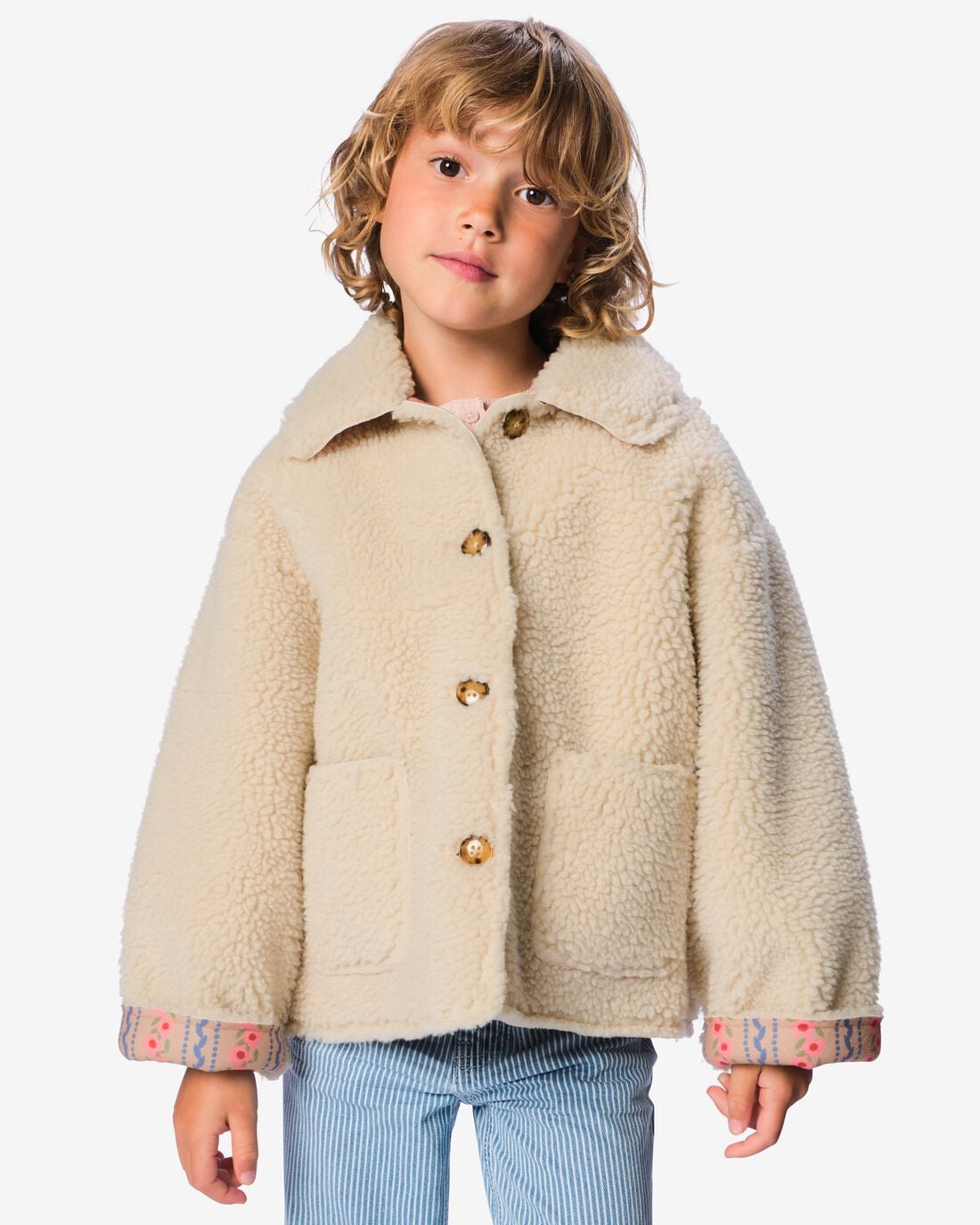 HEMA-HEMA-Kinderjas-Teddy-Bloemen-Ecru-ecru