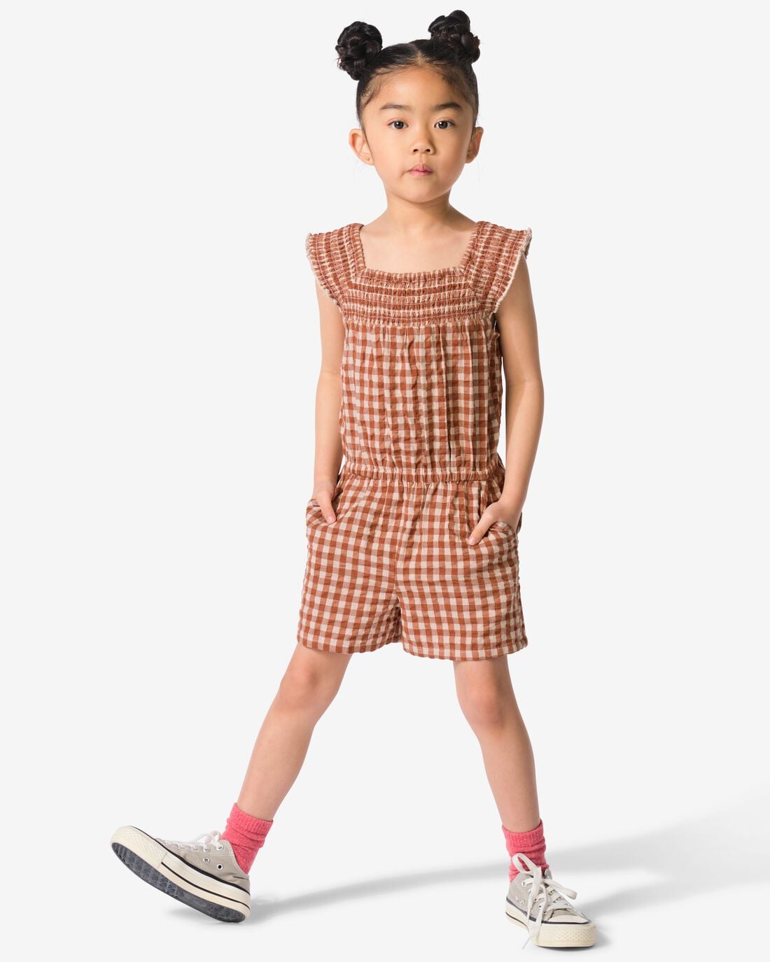 HEMA-HEMA-Kinderjumpsuit-Seersucker-Ruit-Bruin-bruin