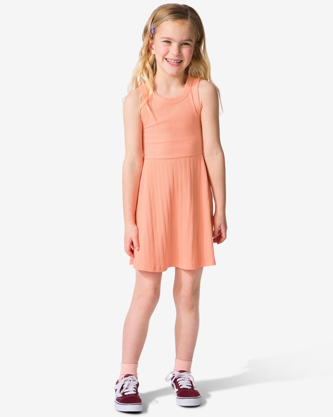 HEMA-HEMA-Kinderjurk-A-lijn-Rib-Koraal-koraal