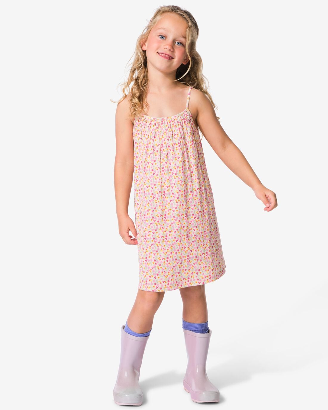 HEMA-HEMA-Kinderjurk-Wijd-Bloemen-Ecru-ecru