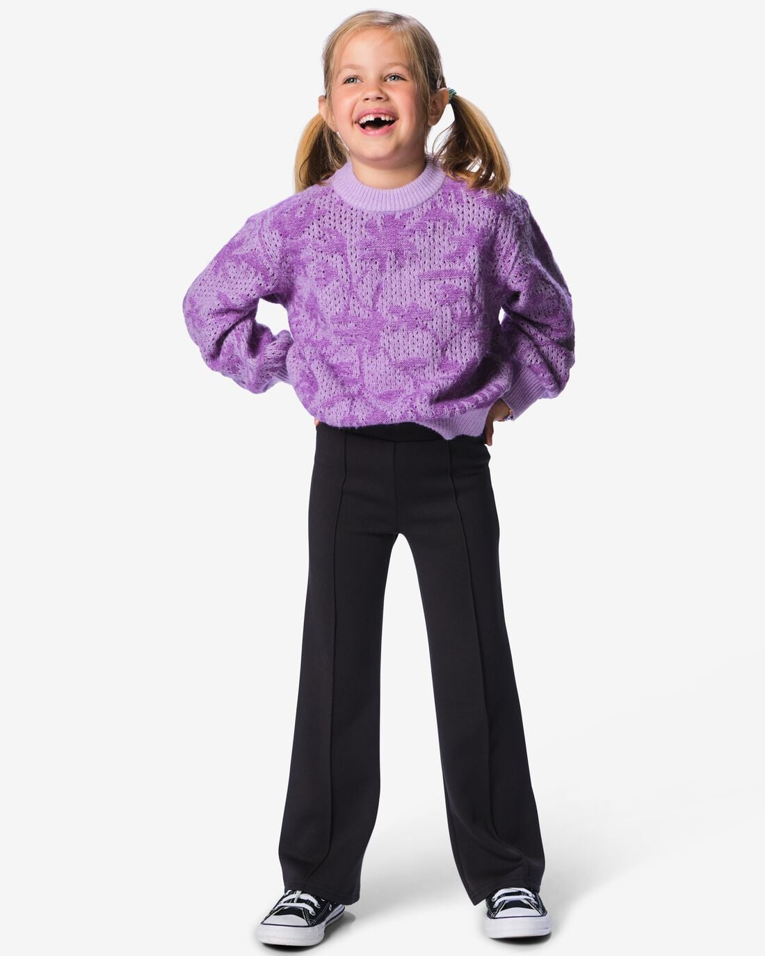 HEMA-HEMA-Kinderlegging-Bootcut-Rib-Zwart-zwart