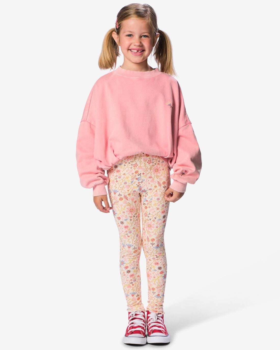 HEMA-HEMA-Kinderleggings-Aansluitend-Rib-Bloemen-2-Stuks-Bordeauxrood-bordeauxrood