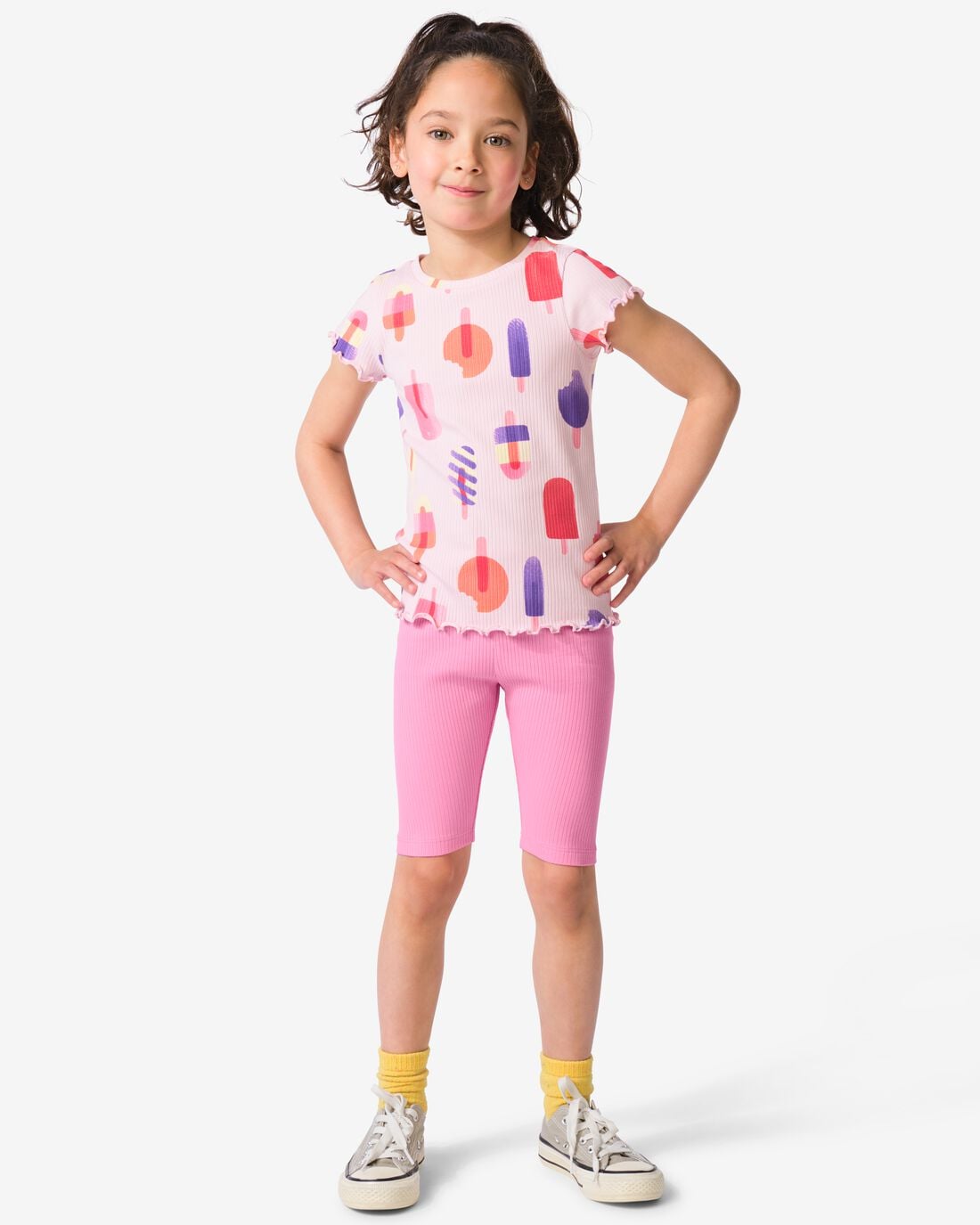HEMA-HEMA-Kinderleggings-Kort-Aansluitend-Rib-2-Stuks-Roze-roze