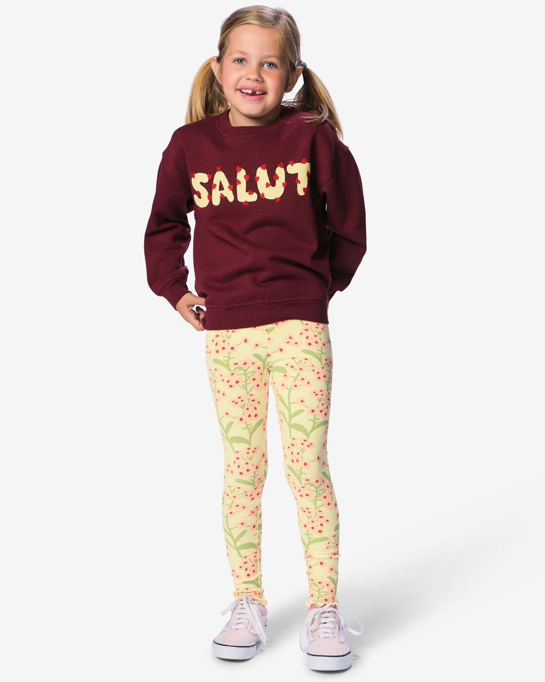 HEMA-HEMA-Kinderleggings-Regular-Fit-Rib-Bloemen-2-Stuks-Lichtroze-lichtroze