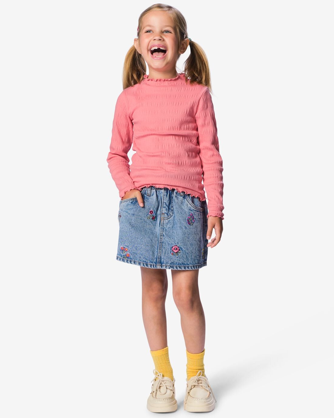 HEMA-HEMA-Kinderrok-Bloemen-Middenblauw-middenblauw