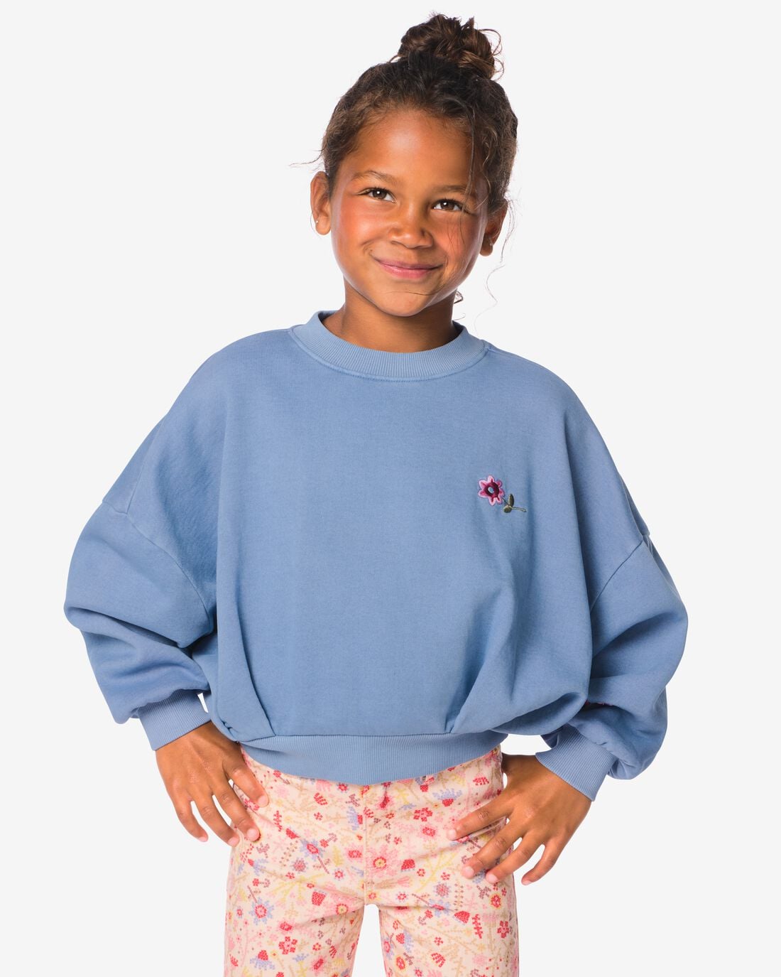 HEMA-HEMA-Kindertrui-Bloemen-Blauw-blauw