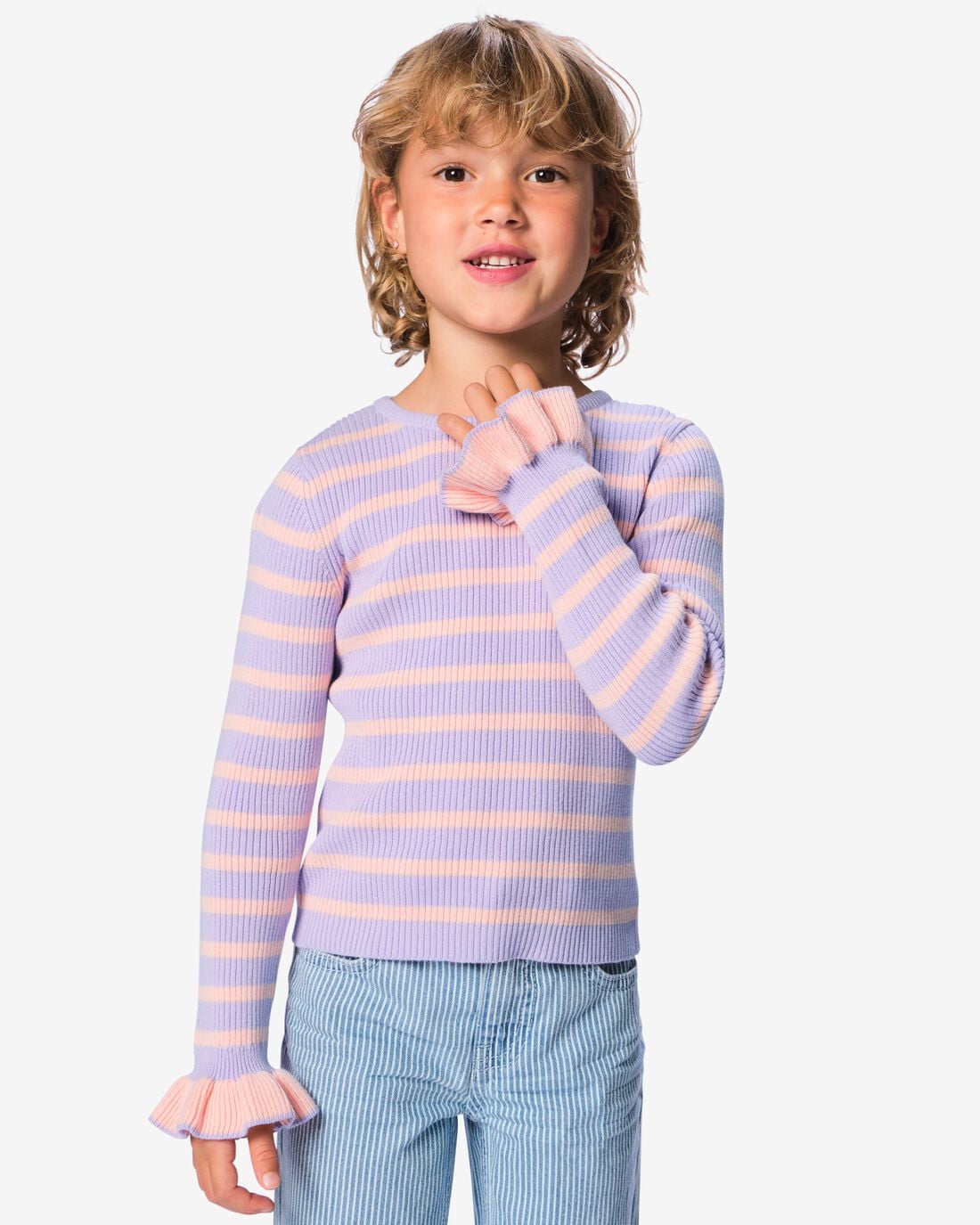 HEMA-HEMA-Kindertrui-Rib-Strepen-Lila-lila