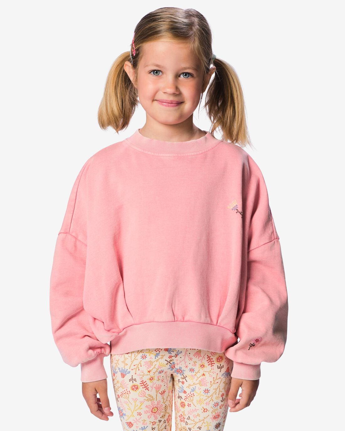 HEMA-HEMA-Kindertrui-Sweatstof-Bloemen-Roze-roze