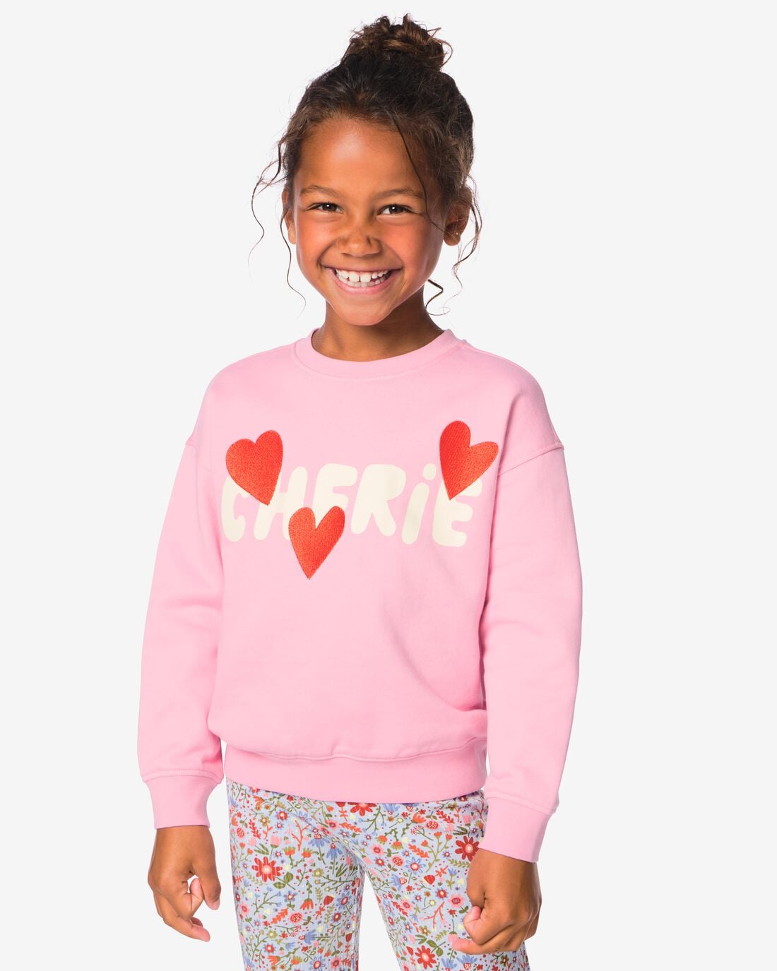 HEMA-HEMA-Kindertrui-Sweatstof-Hartjes-Roze-roze