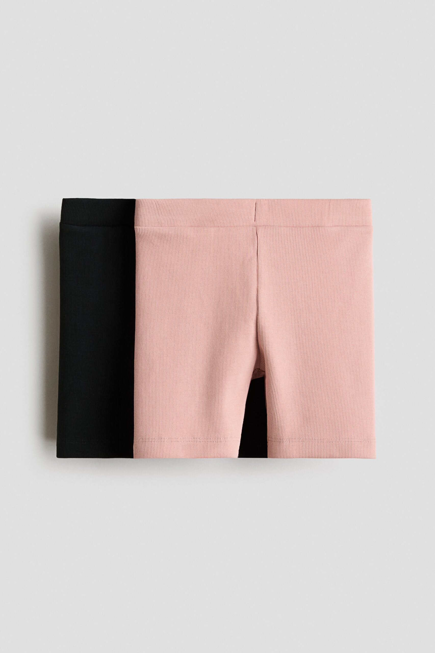 H & M - 2-pack ribbed cycling shorts - Zwart/Dusty Lichtroze