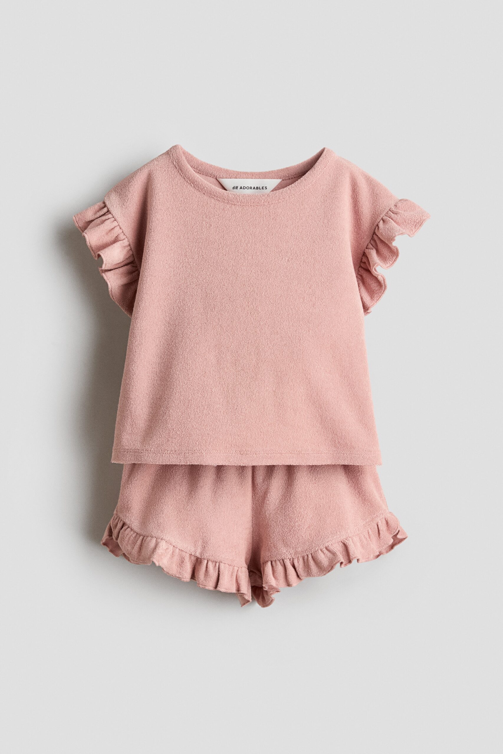 H & M - Tweedelige badstof set met volants - Dusty Lichtroze