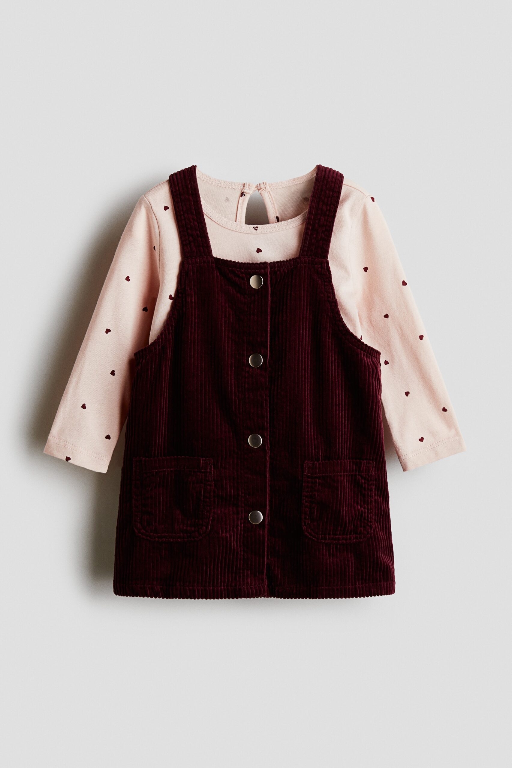 H & M - Tweedelige katoenen set - Donkerrood/Roze