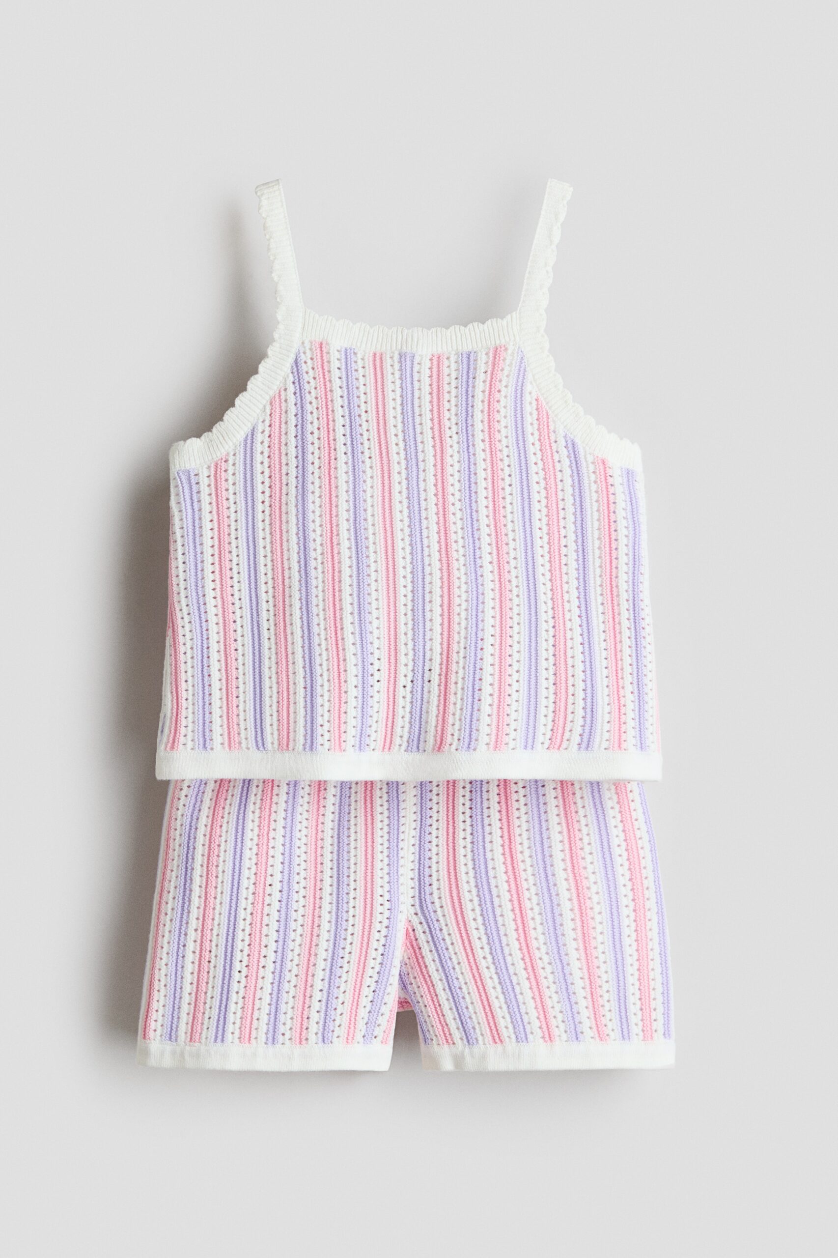 H & M - 2-piece textured-knit set - Lichtroze/Gestreept