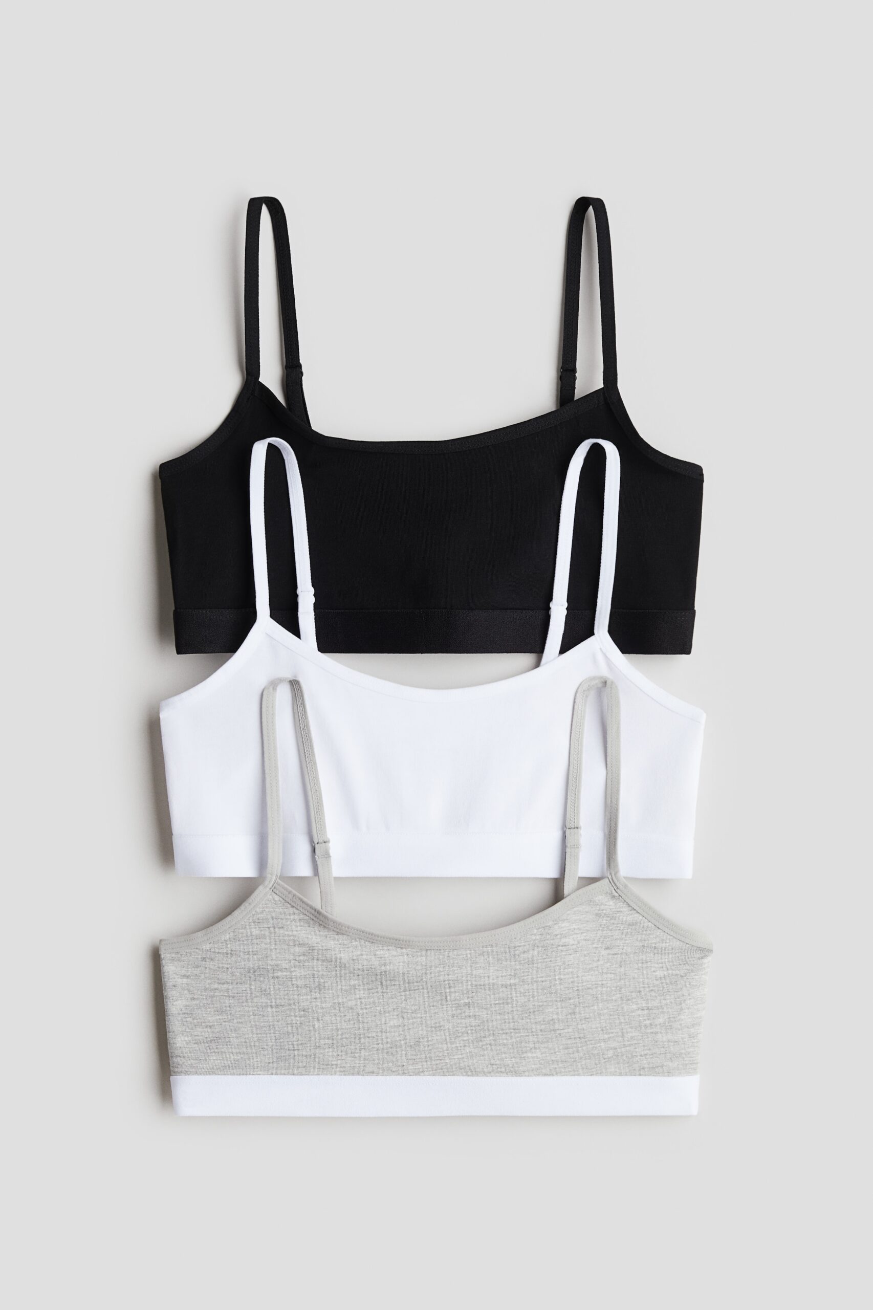 H & M - Set van 3 tricot tops - Zwart/Wit/Grijs Gemêleerd