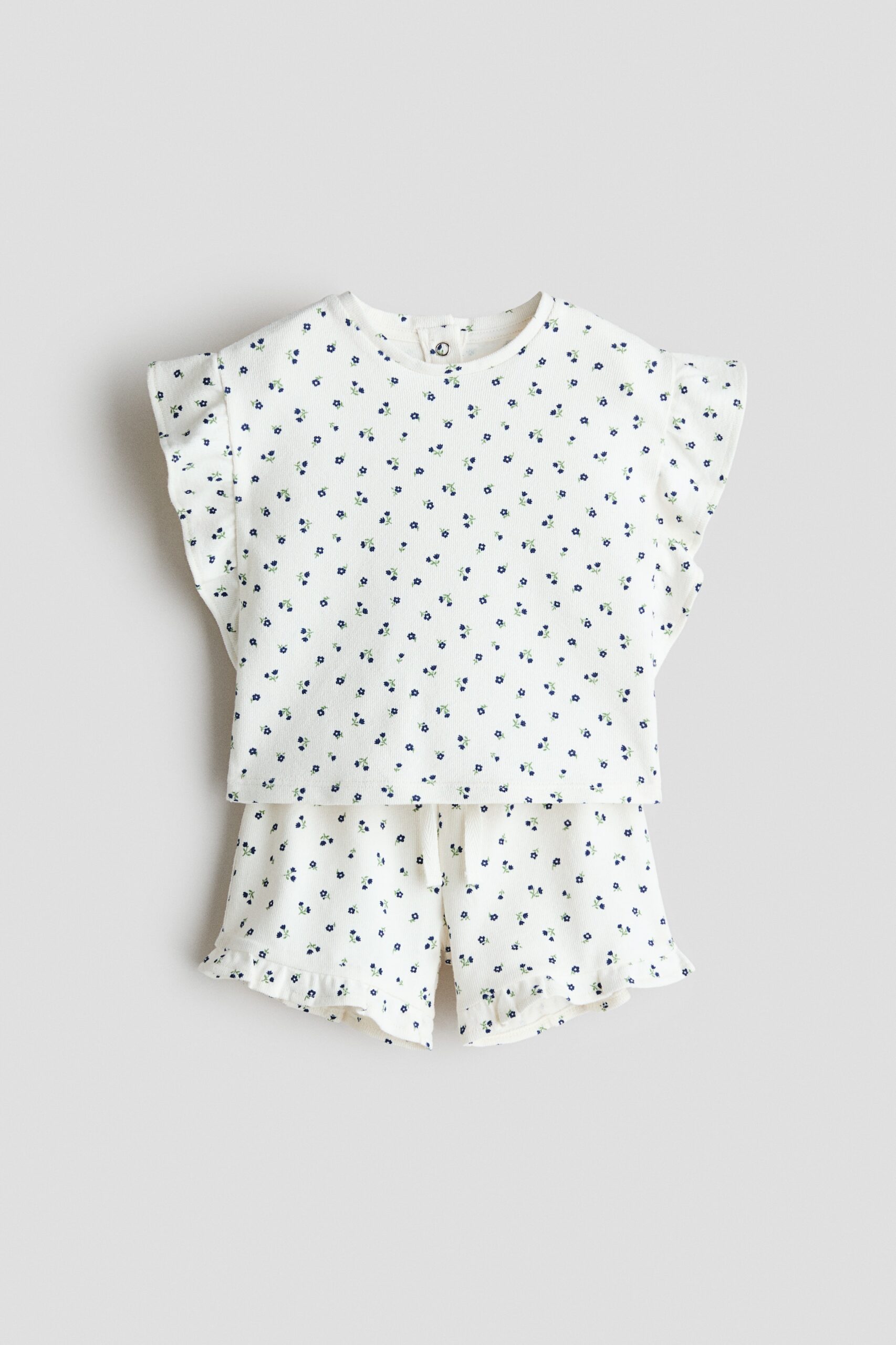 H & M - Tweedelige katoenen set met dessin - Wit/Blauwe Bloemen