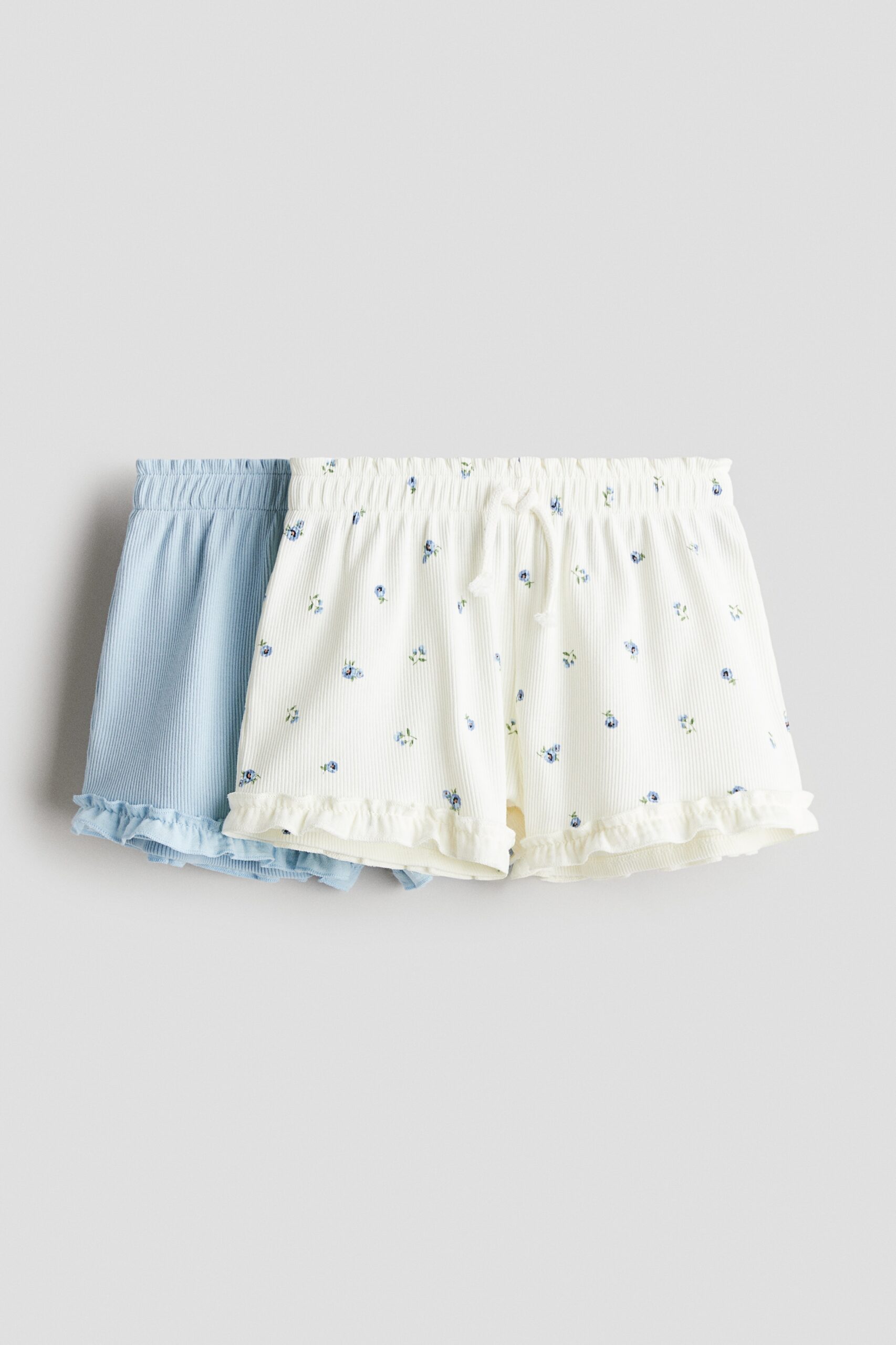 H & M - Set van 2 shorts van ribtricot - Blauw/Wit Bloemen