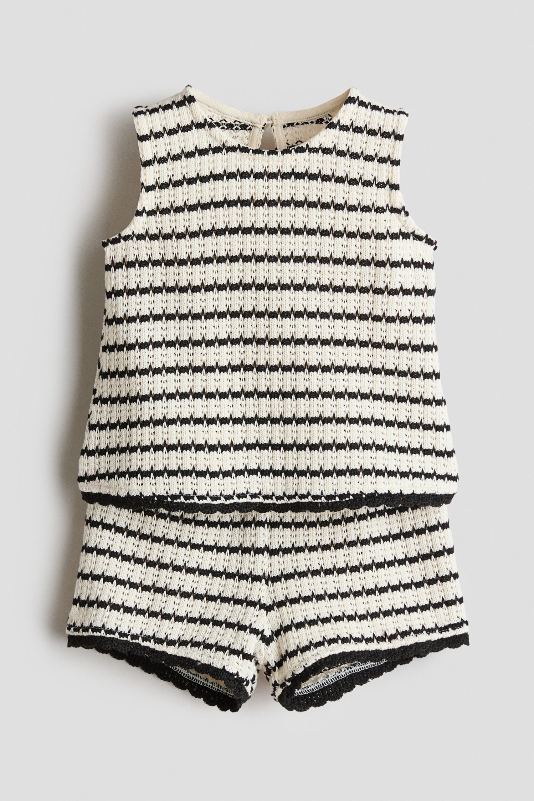 H & M - Tweedelige structuurgebreide set - Wit/Zwart Gestreept