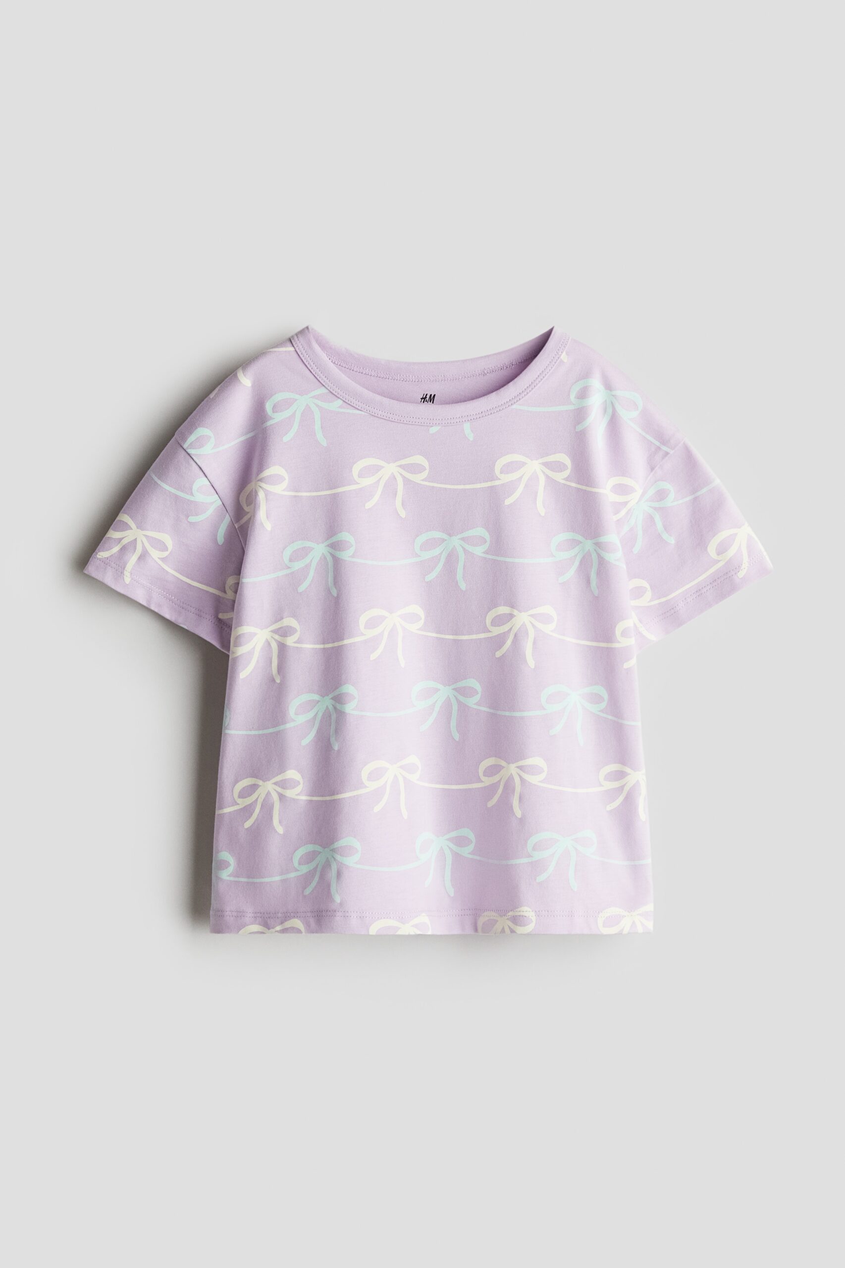 H & M - Tricot top met print - Lichtpaars/Strikken