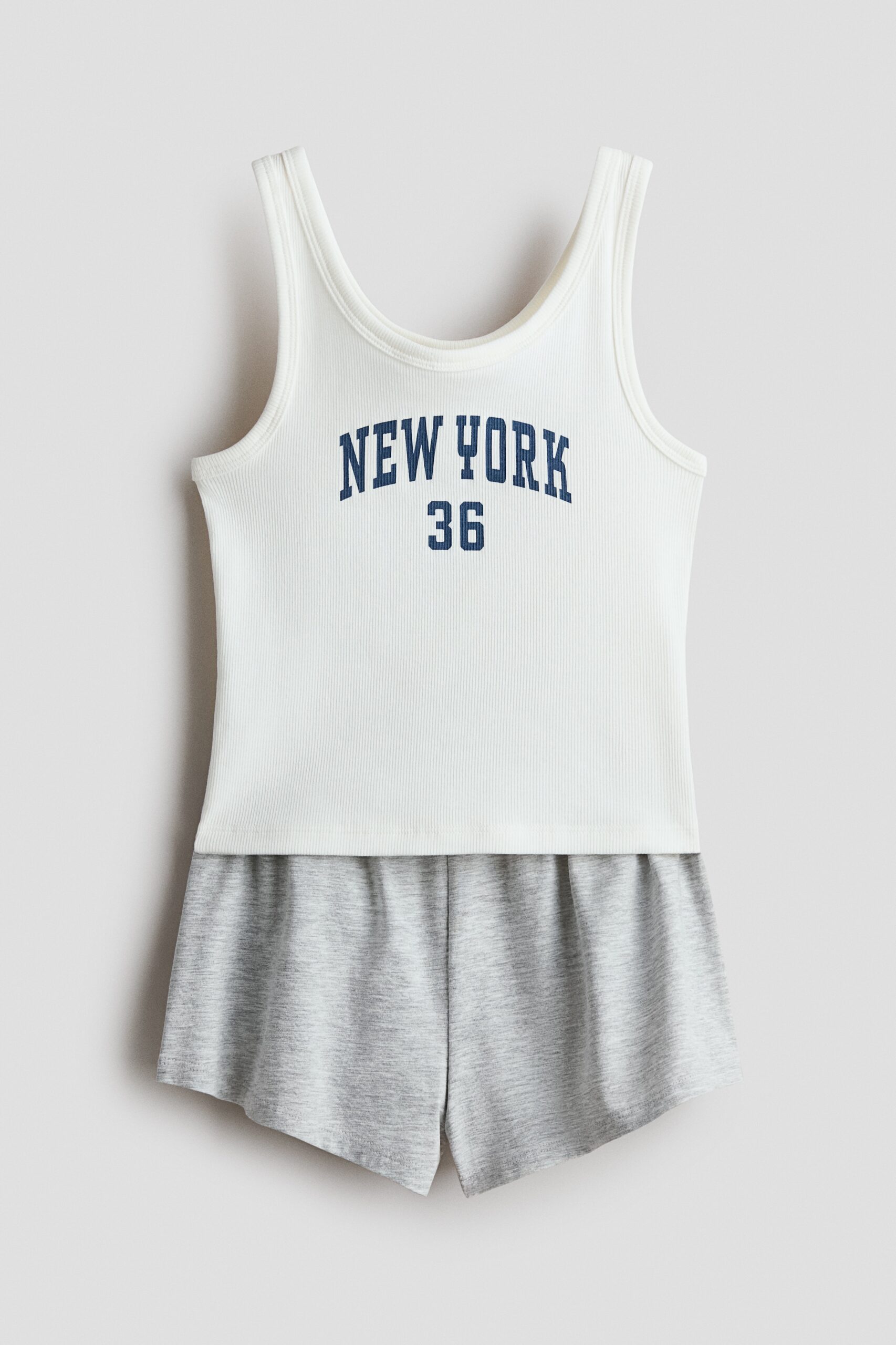 H & M - Katoenen pyjama - Lichtgrijs Gemêleerd/New York