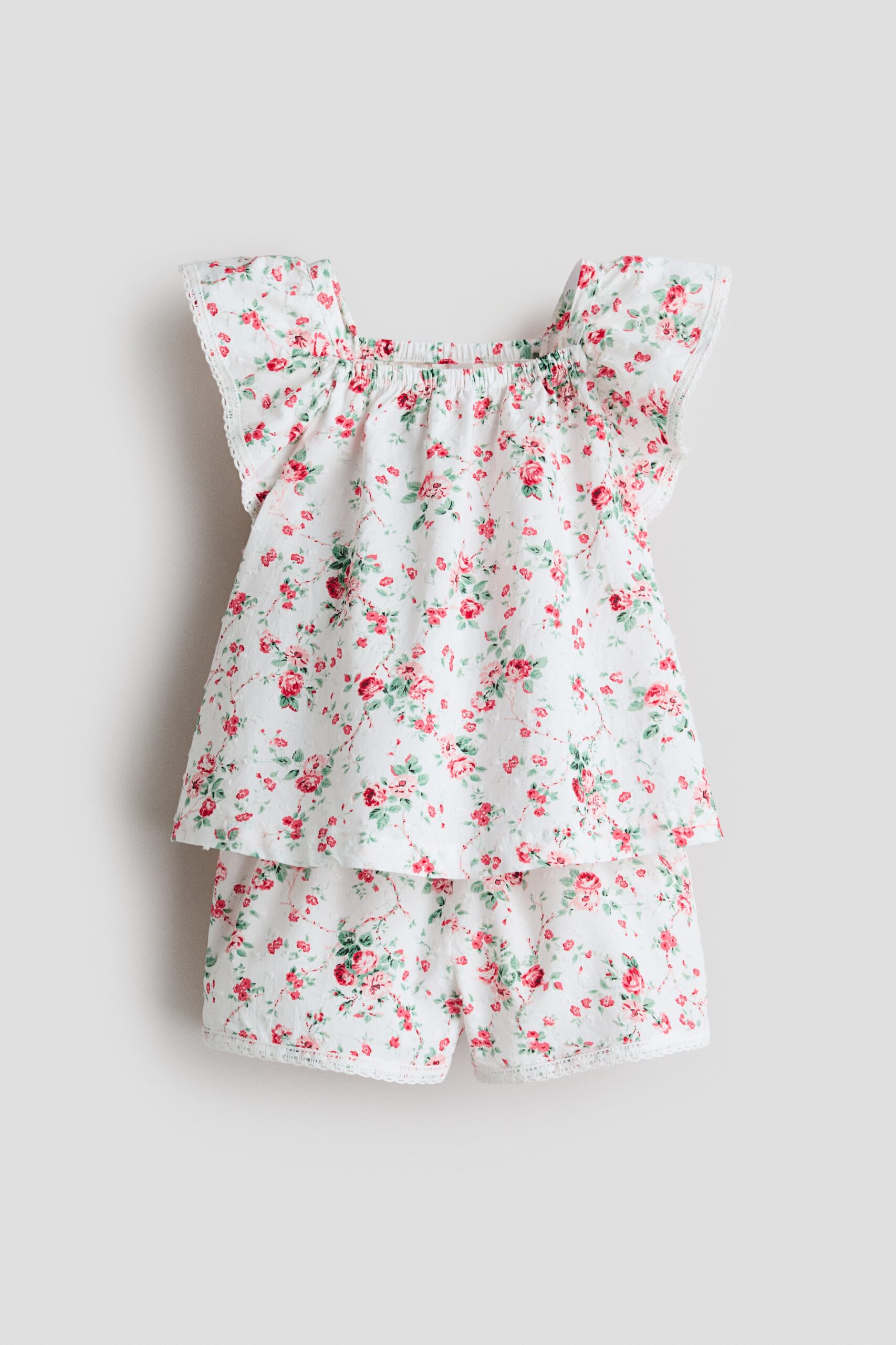 H & M - Tweedelige set van plumetiskatoen met bloemenprint - Wit/Bloemen