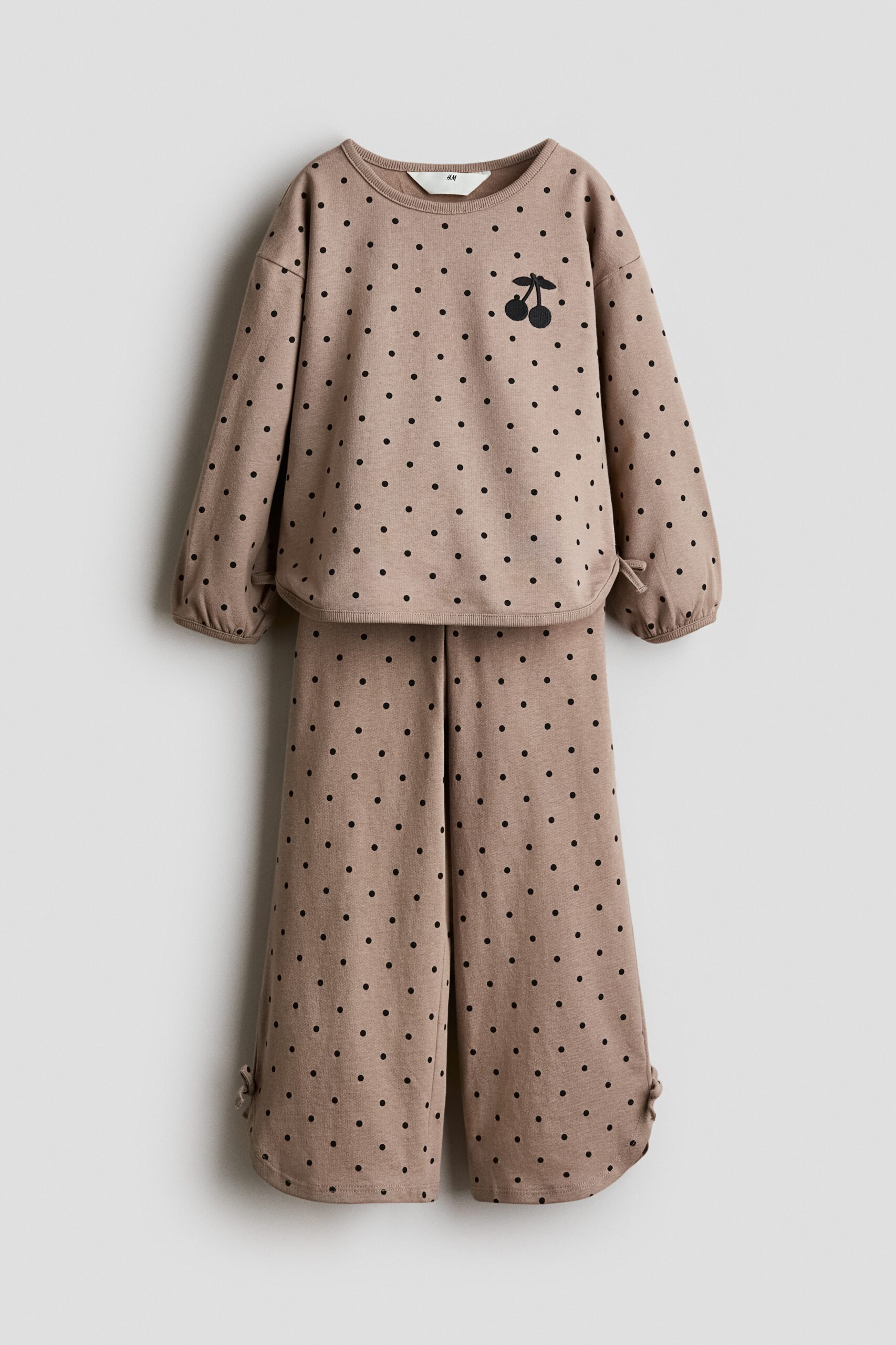 H & M - Tweedelige set met strikjes - Taupe/Kersen