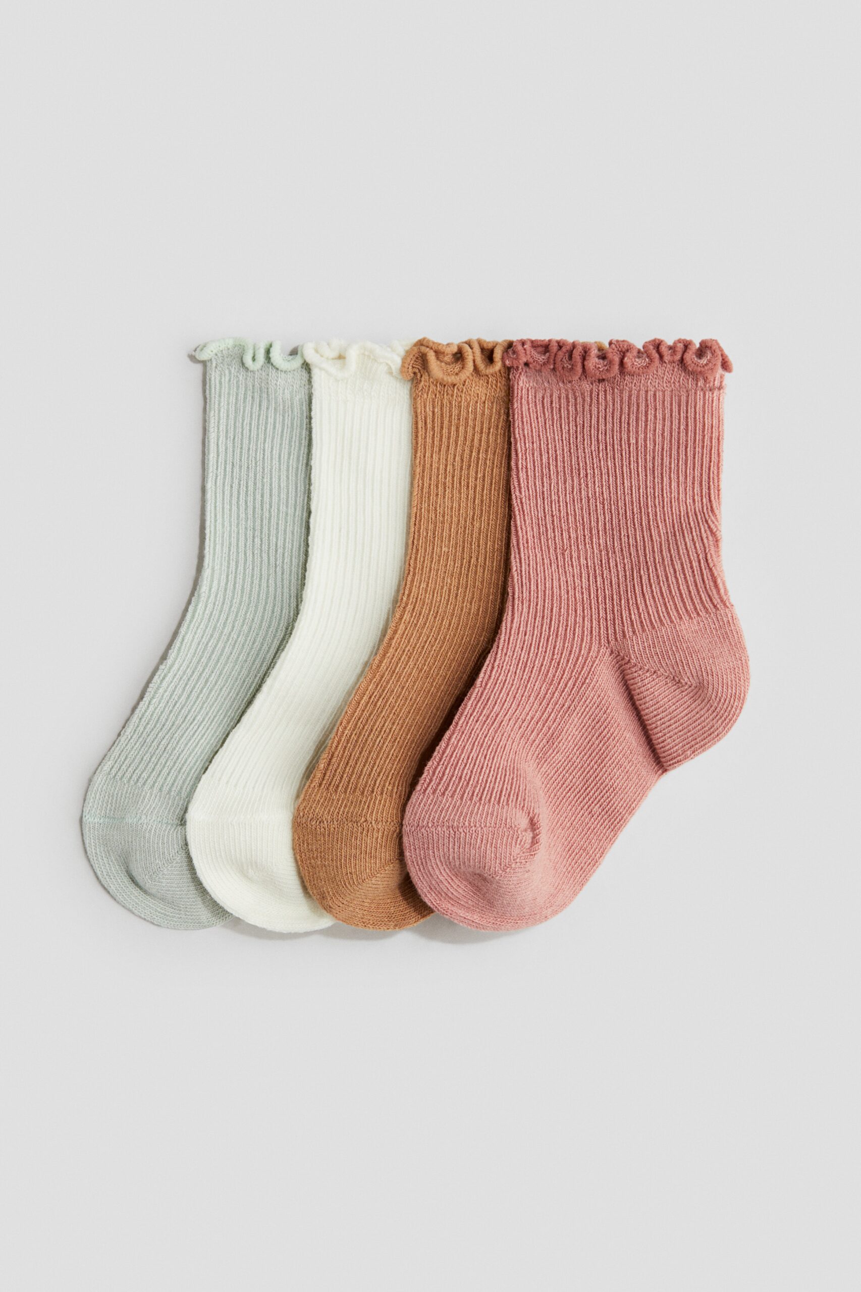 H & M - 4 paar sokken met overlockte randen - Dusty Lichtgroen/Dusty Roze