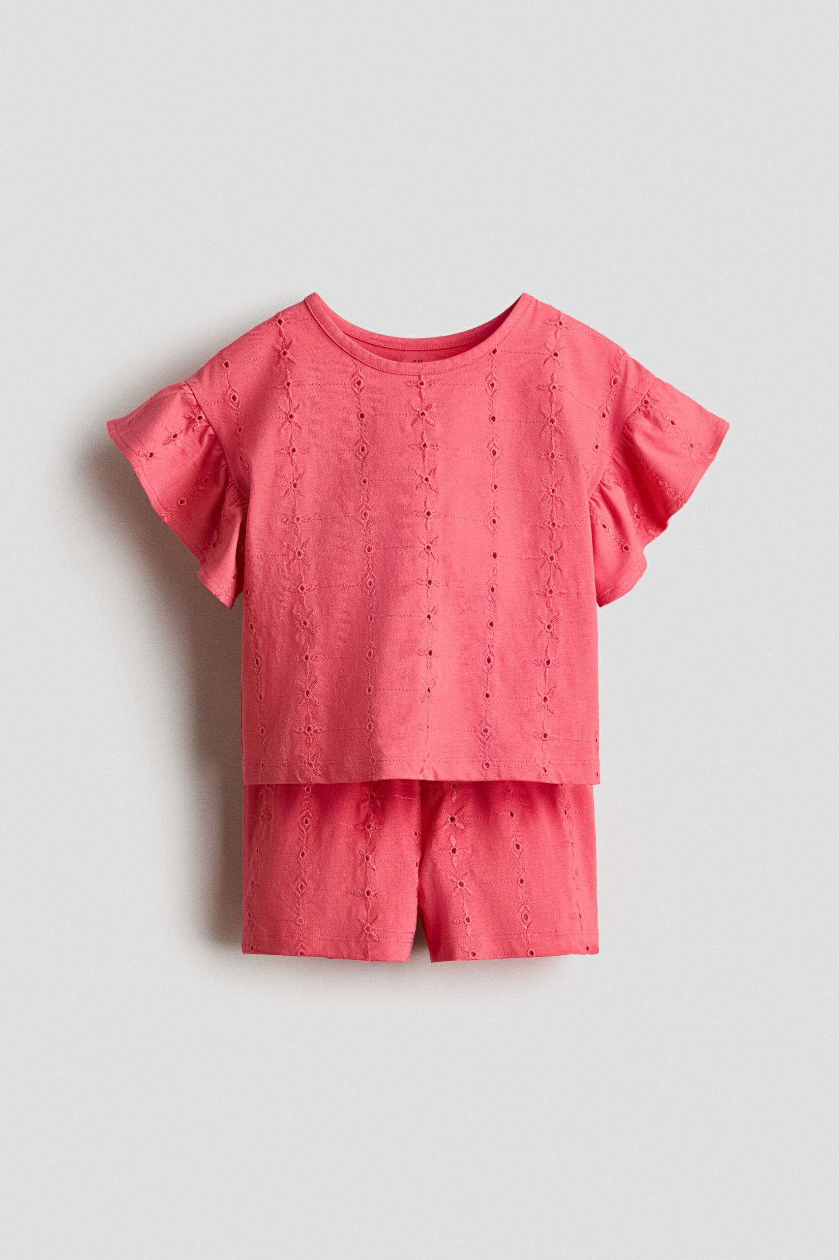 H & M - Tweedelige set met broderie anglaise - Lichtrood