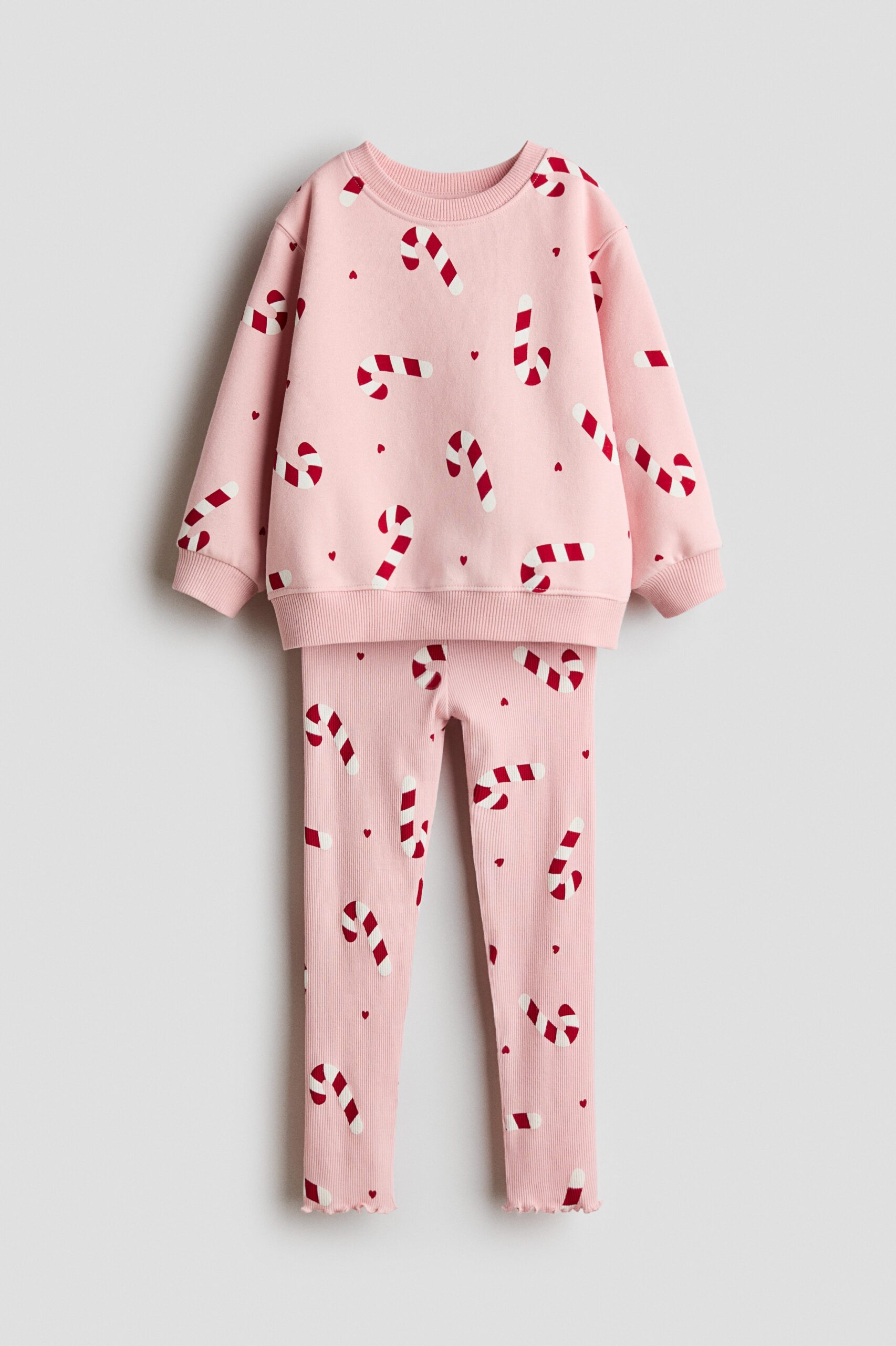 H & M - Tweedelige set - Sweater en legging - Lichtroze/Zuurstokken