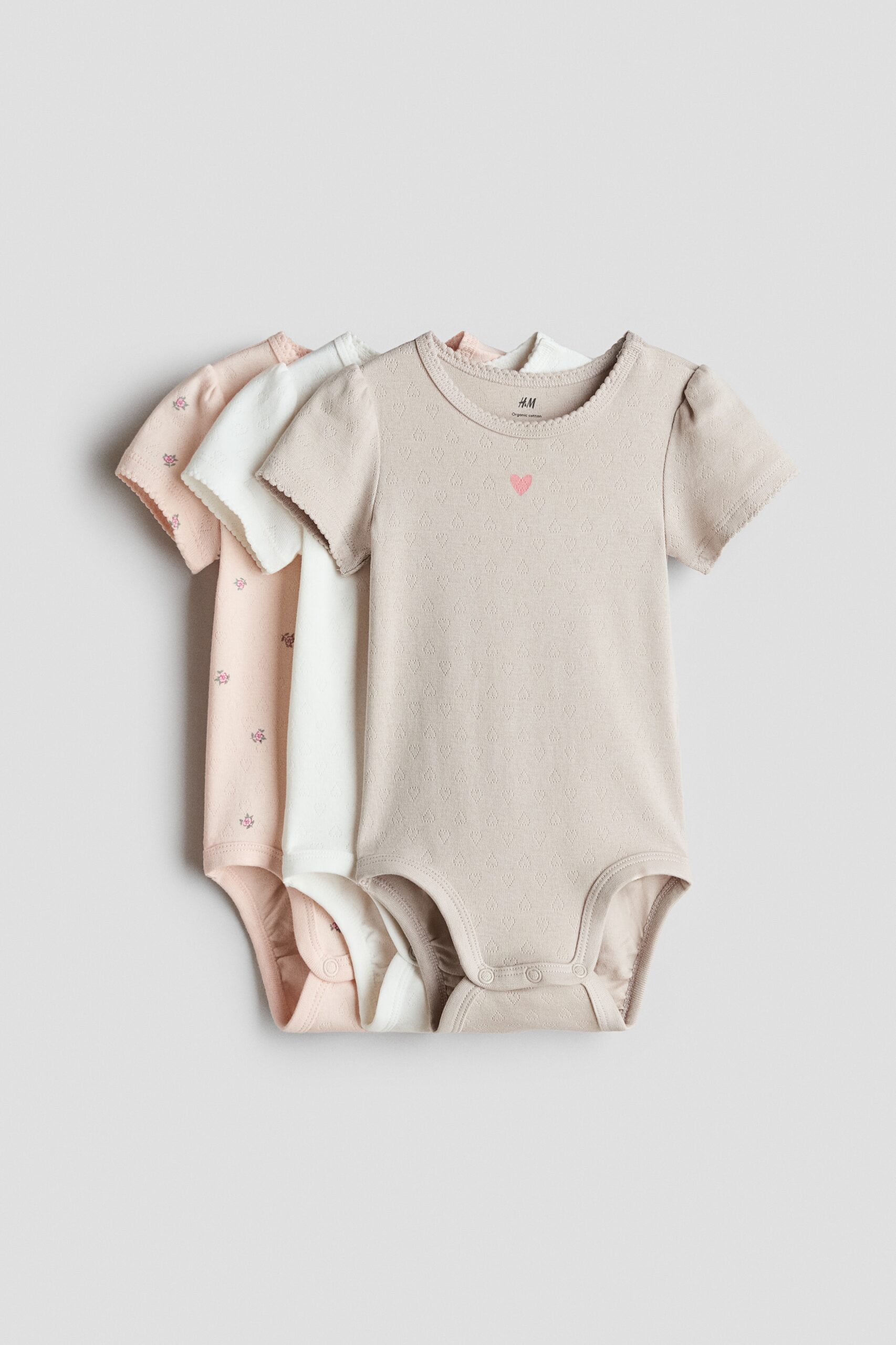 H & M - Set van 3 katoenen rompers - Beige/Bloemen