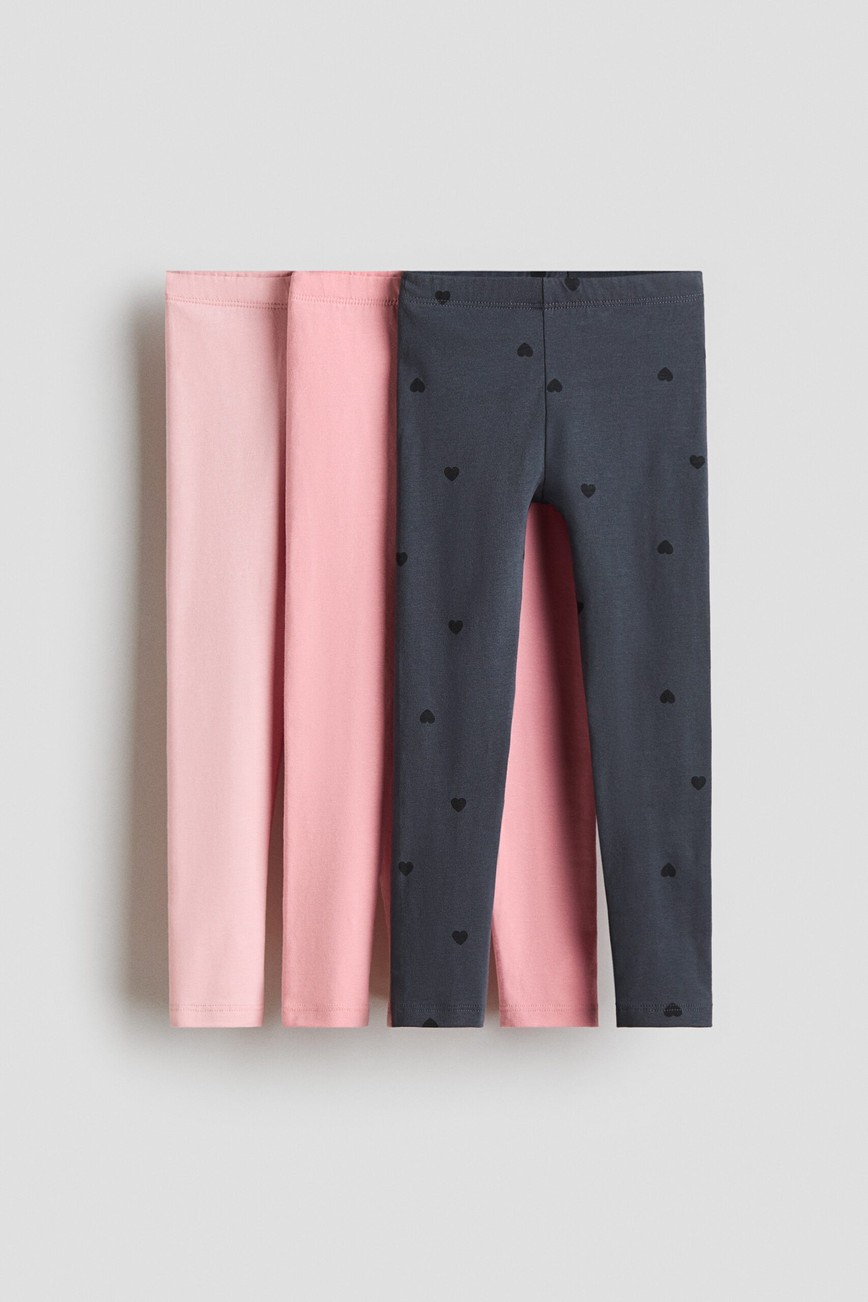 H & M - Set van 3 leggings van katoenen tricot - Roze/Hartjes