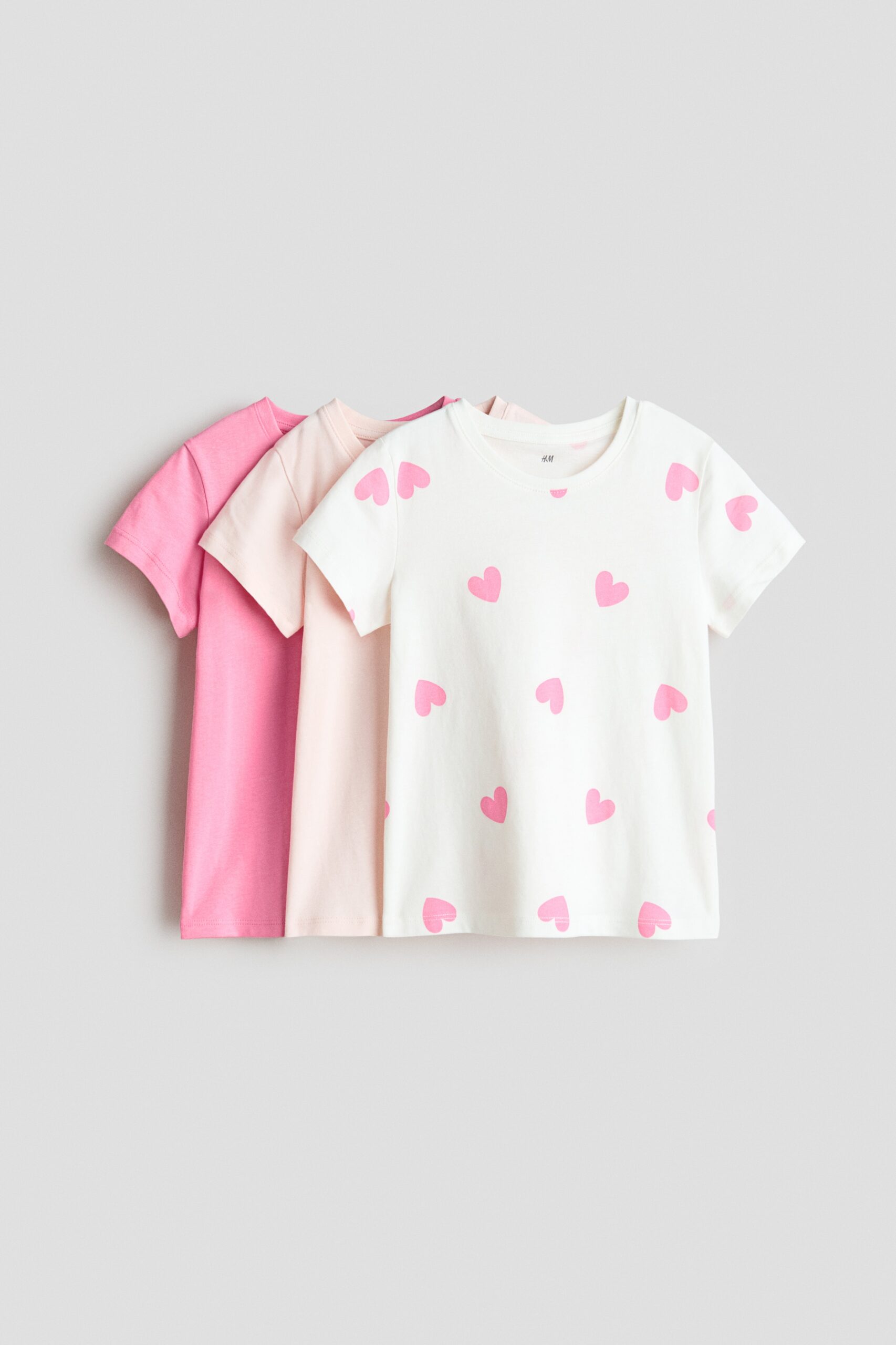 H & M - Set van 3 T-shirts - Roze/Hartjes
