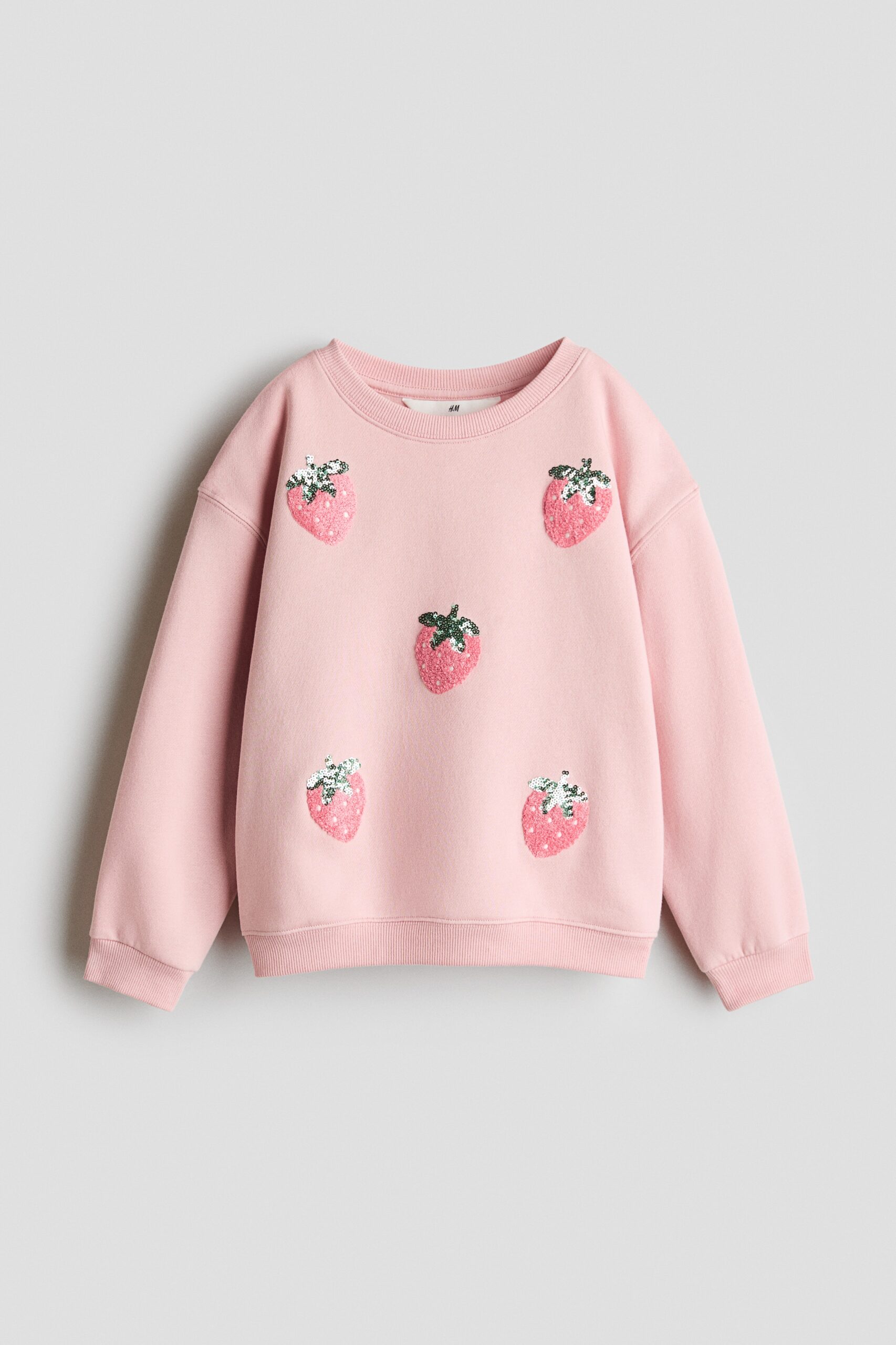 H & M - Sweater met motief en geruwde binnenkant - Lichtroze/Aardbeien