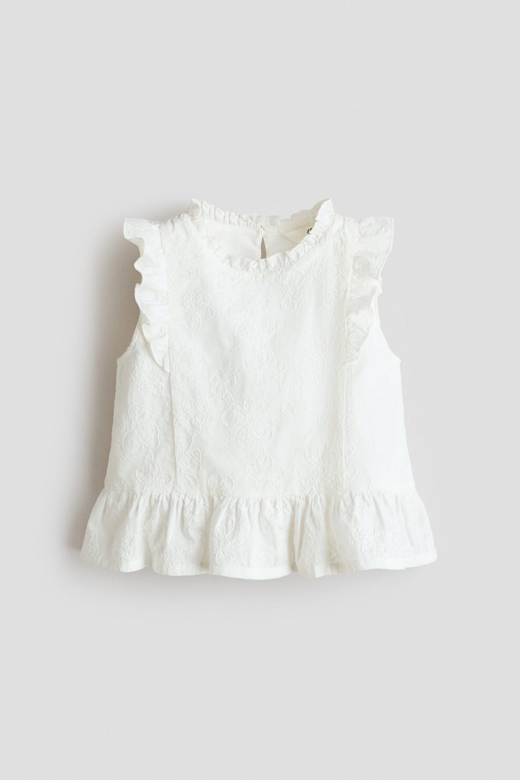 H & M - Katoenen peplumtop met borduursel - Wit