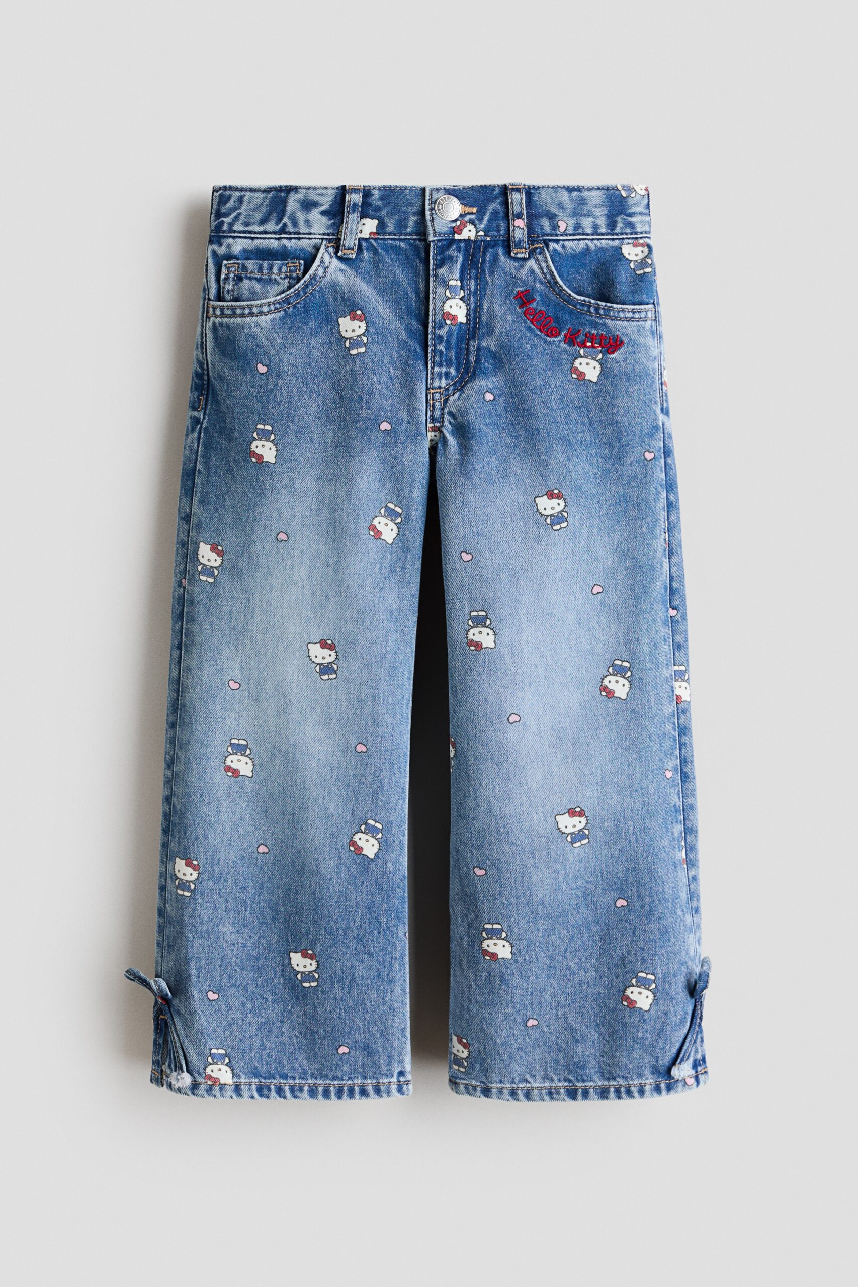 H & M - Wide Leg Jeans met print - Denimblauw/Hello Kitty
