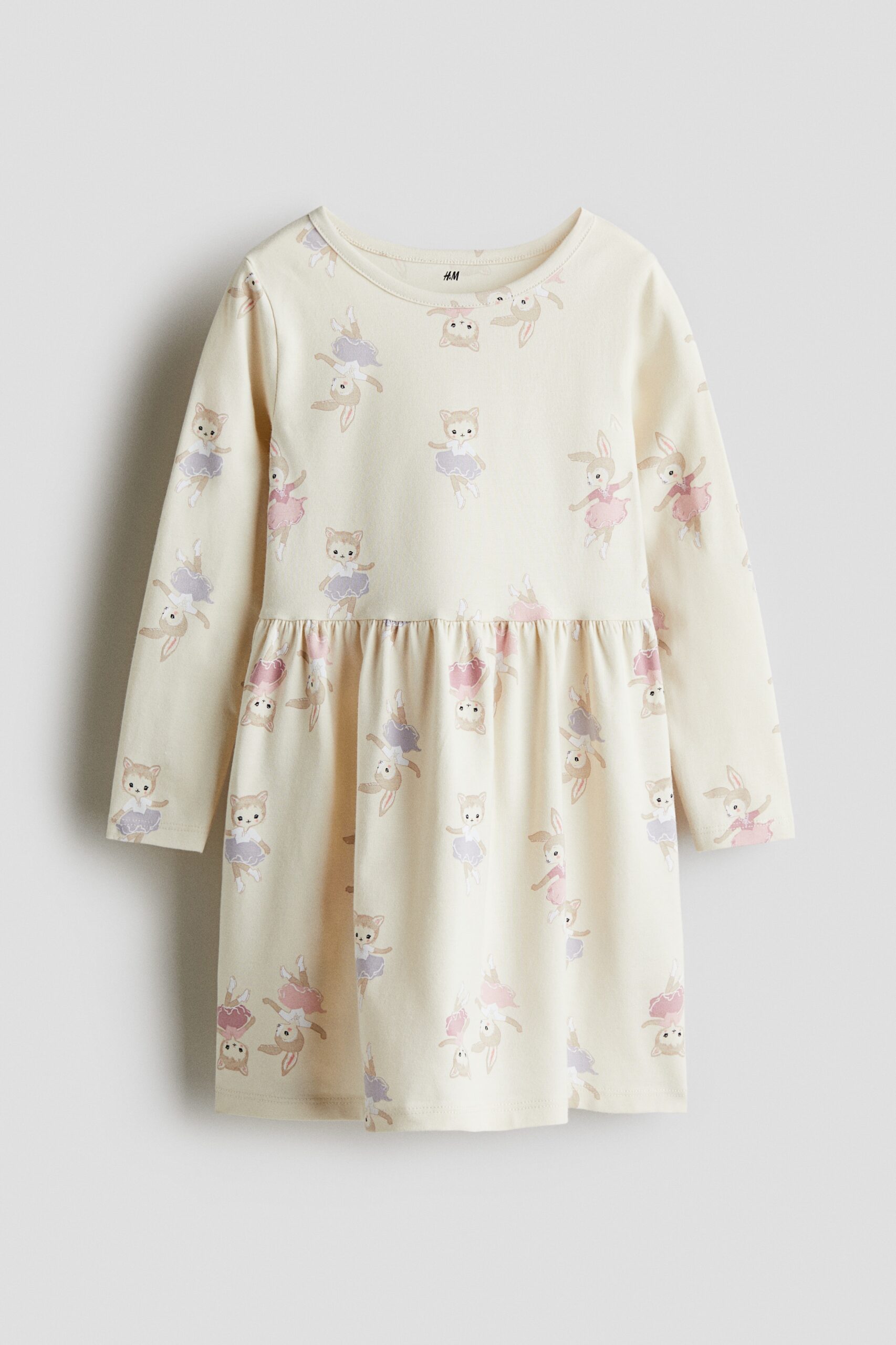 H & M - Katoenen jurk met print - Lichtbeige/Ballerina‘s