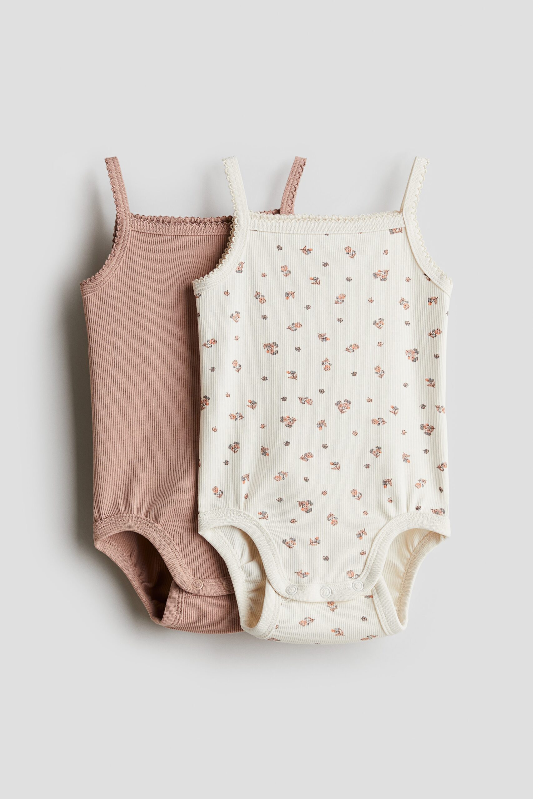 H & M - Set van 2 tricot rompers van pimakatoen - Dusty Roze/Bloemen