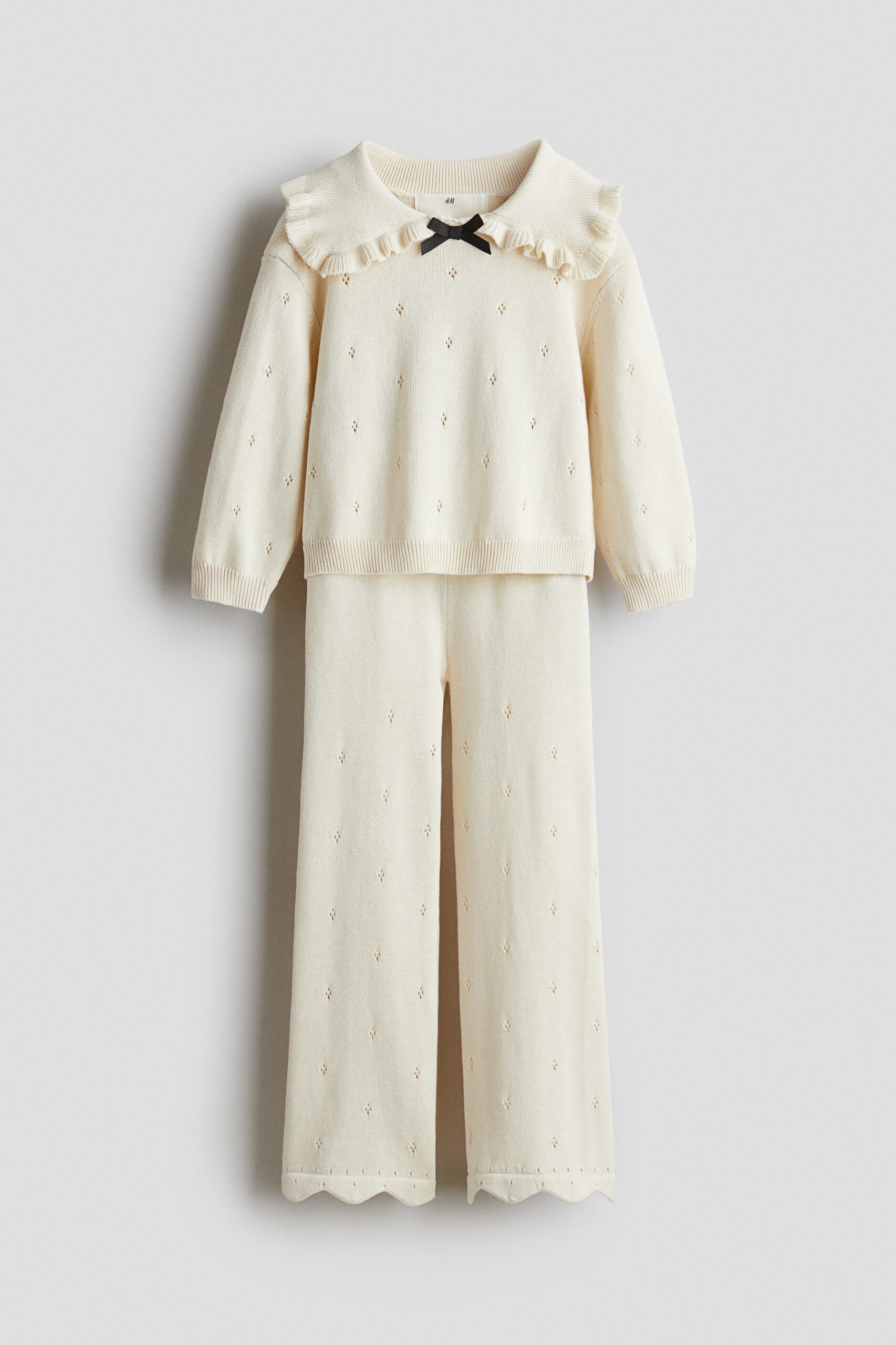 H & M - Tweedelige ajourgebreide set - Roomwit