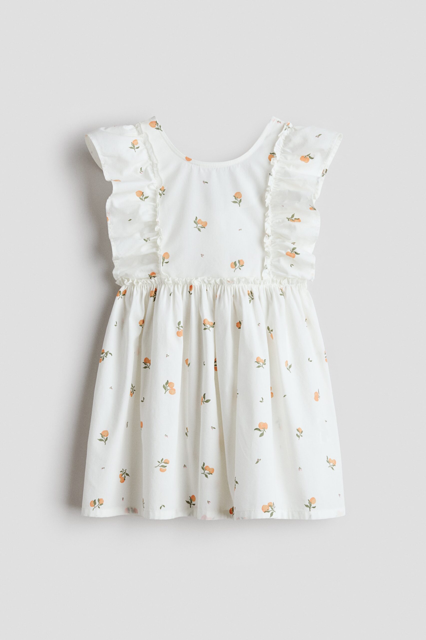 H & M - Katoenen jurk met print - Wit/Perziken