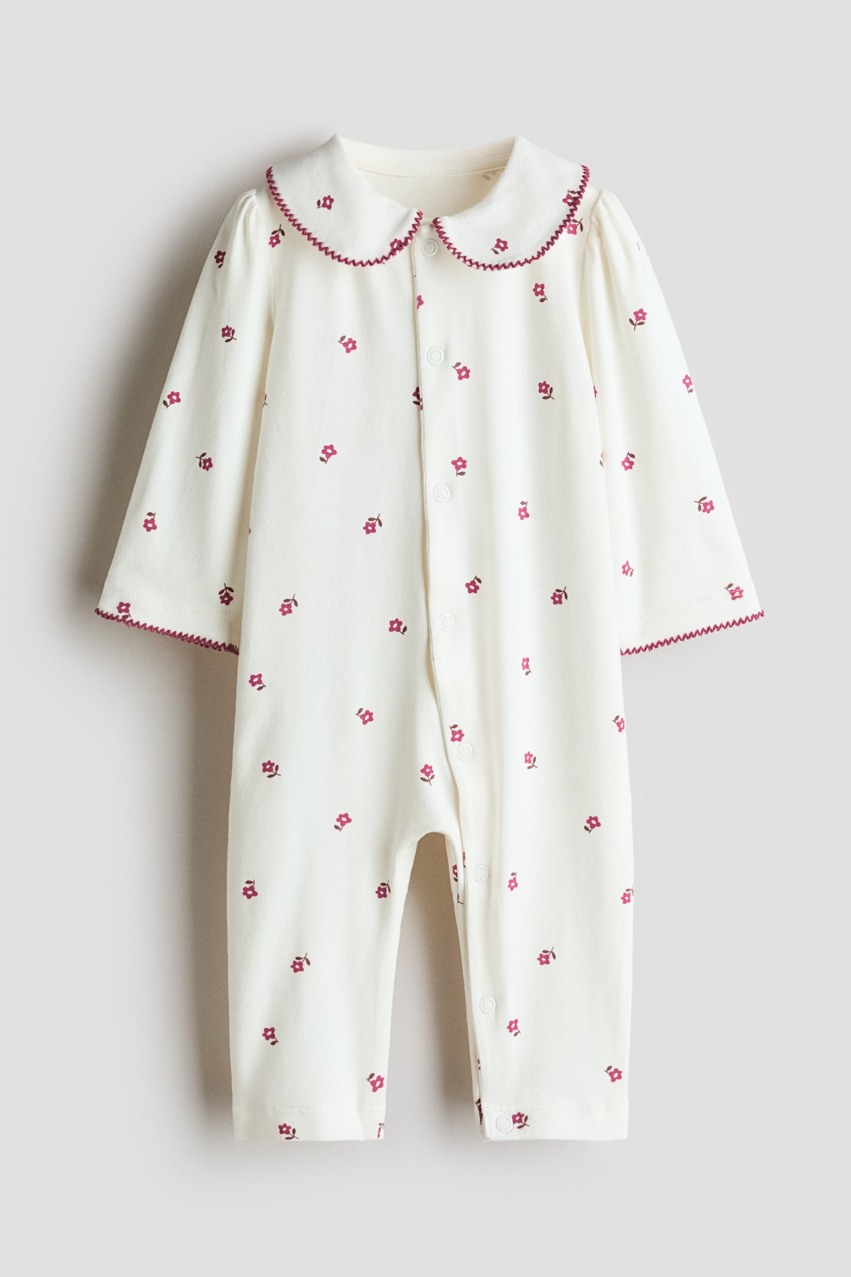 H & M - Katoenen pyjamapakje met kraag - Roomwit/Bloemen