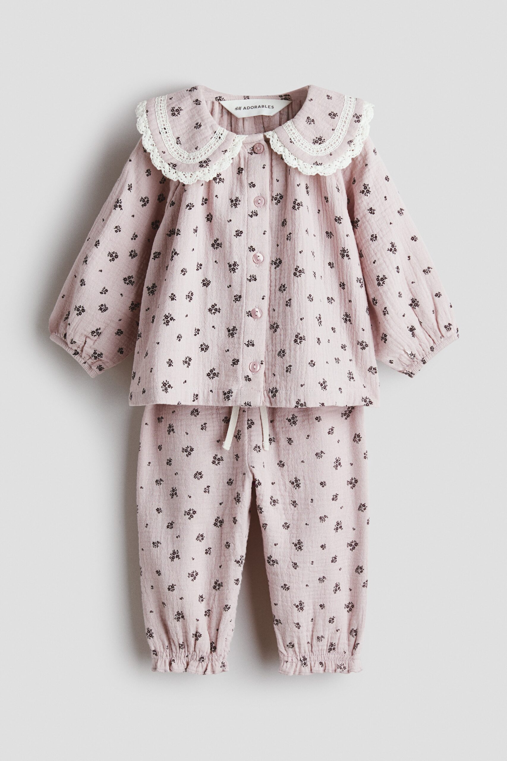 H & M - Tweedelige katoenen set met dessin - Dusty Lichtpaars/Bloemen