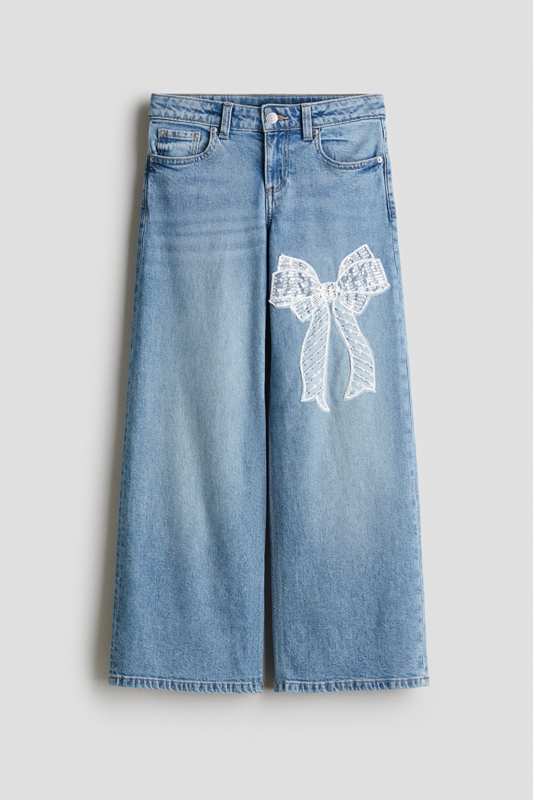 H & M - Relaxed Wide Leg Jeans - Denimblauw/Strik