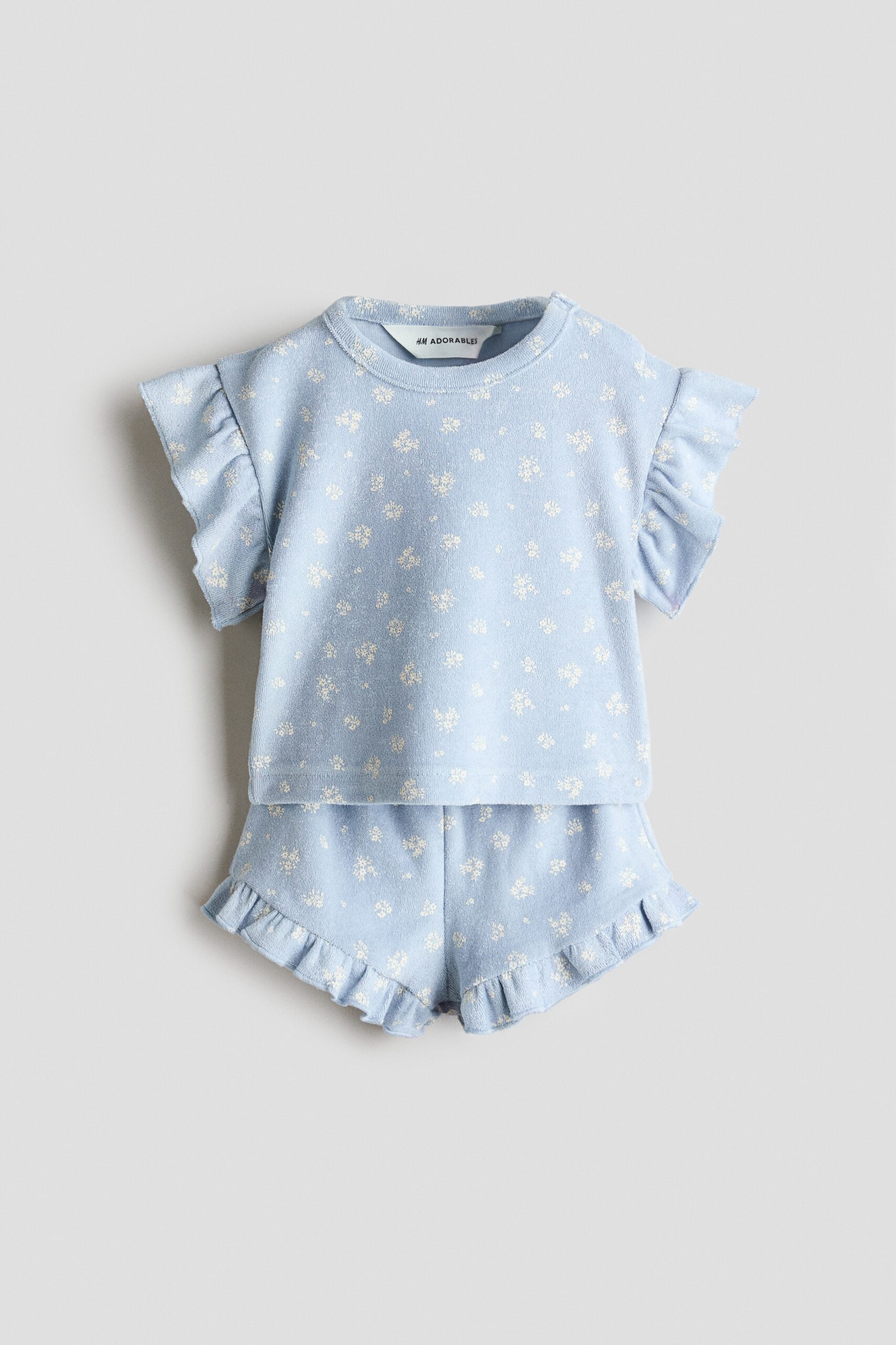 H & M - Tweedelige badstof set met print - Lichtblauw/Bloemen