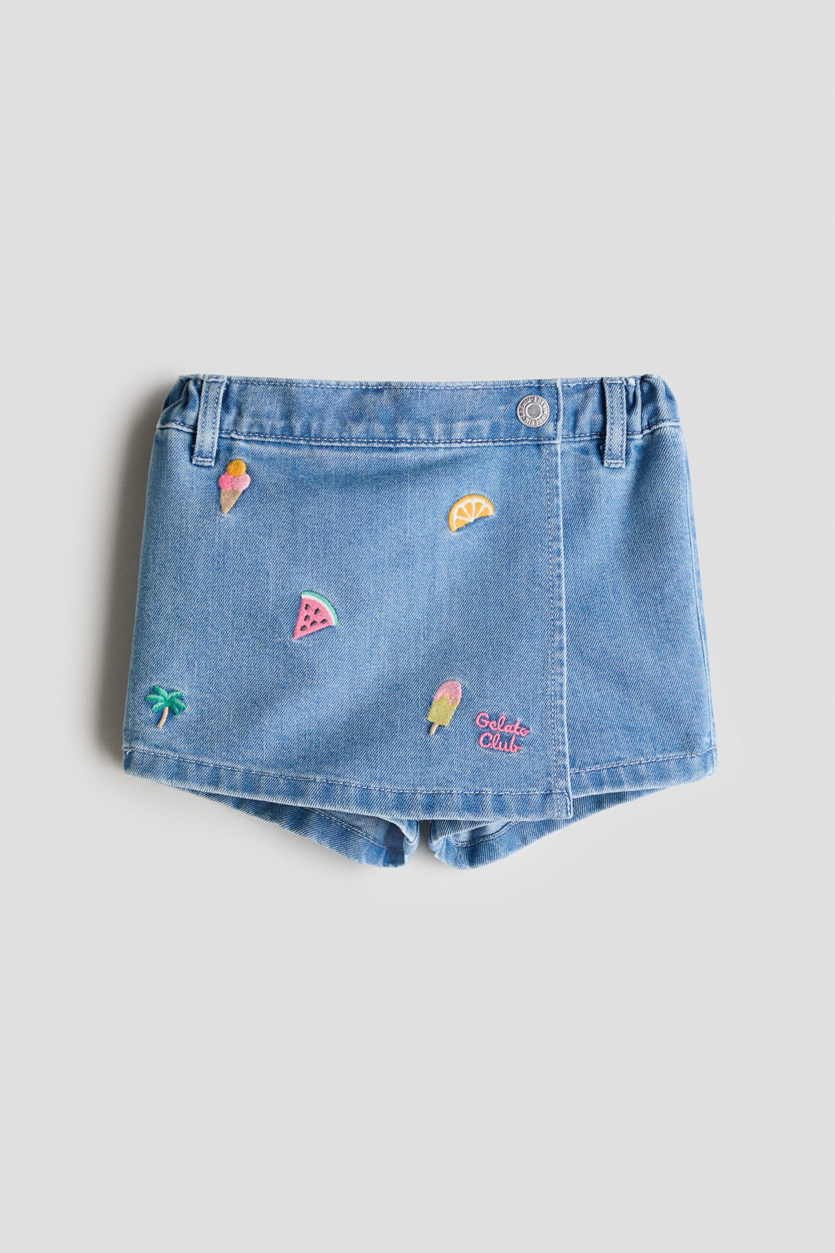 H & M - Denim skort met borduursel - Denimblauw/Fruit